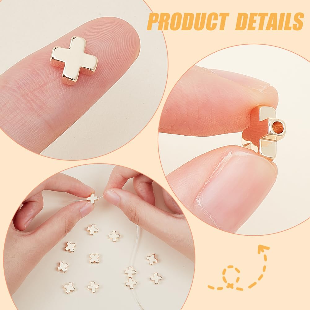 BENECREAT 20 Pcs 18K Gold Plated Cross Beads Spacers for DIY Jewelry Making - 8x8x3mm Metal Beads for Bracelets, Necklaces & Crafting - Perfect for Gifts, Religious Jewelry & Handmade Accessories