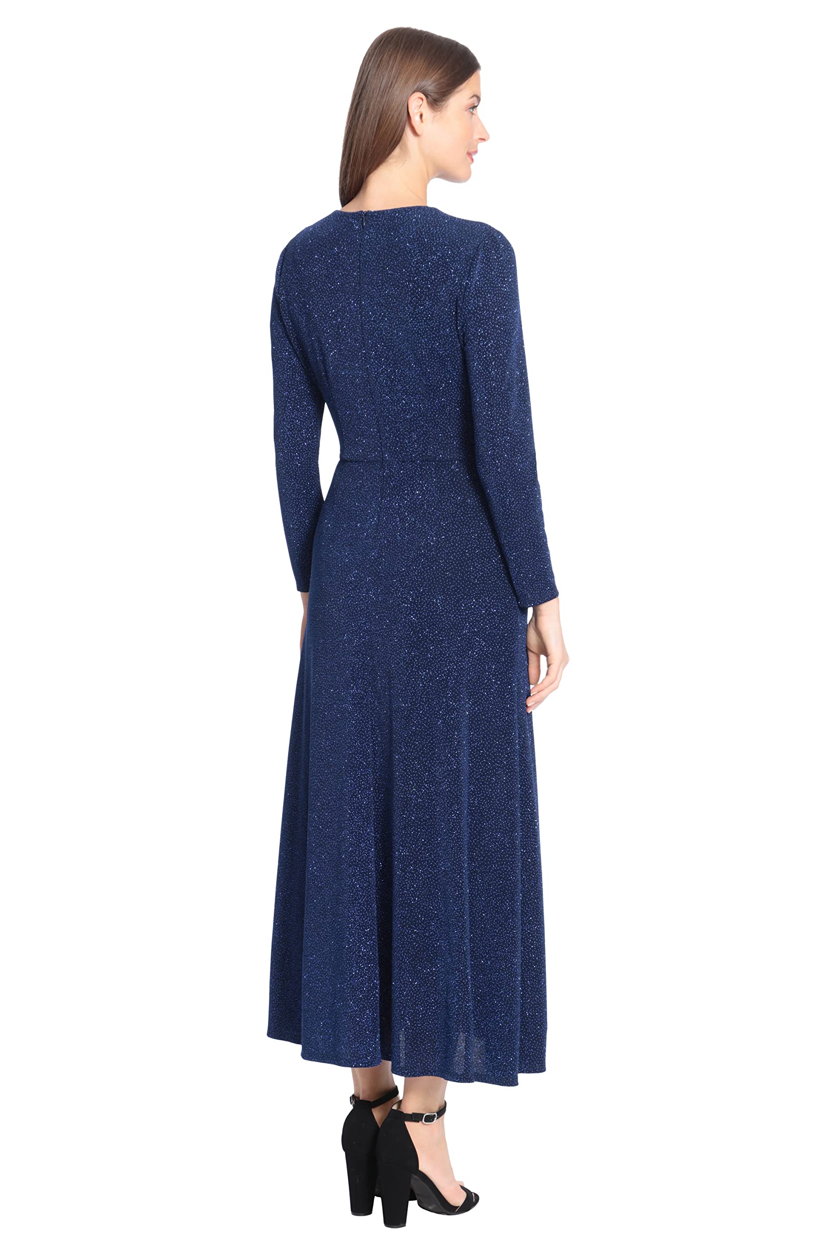 Maggy London Women's Keyhole Neck Midi Dress with Shirring at Waist - Elegant Flowy Cocktail Dress for Parties, Weddings & Special Occasions