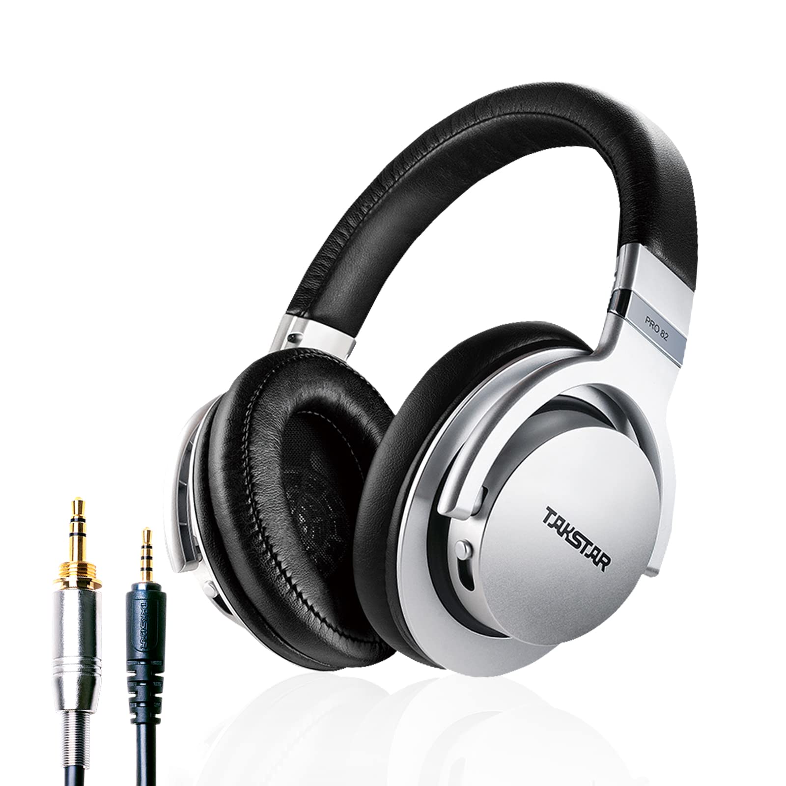 TAKSTAR PRO 82 Silver On-Ear Monitor Headphones - HiFi Stereo Studio Headset with Bass Adjustment & Noise Cancelling for Recording, Monitoring & Music Production | Perfect for Home Studios, Podcasting & Live Performances