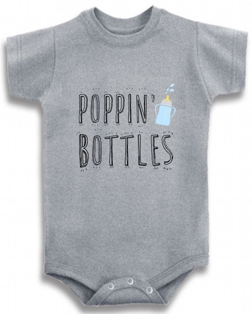 Baby Boys' Gray Crew Neck Tee - Soft Cotton Poppin' Bottles Graphic T-Shirt for Toddlers | Perfect for Playdates, Birthday Parties & Casual Outfits