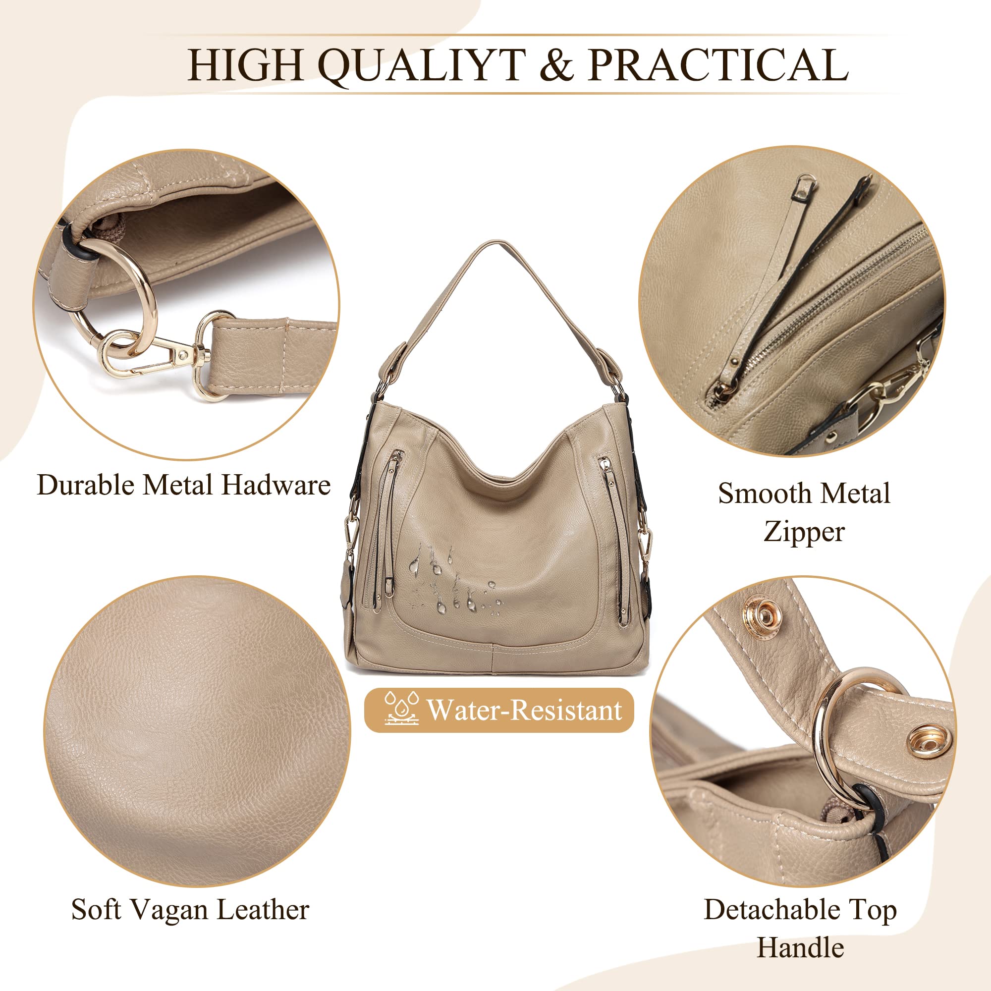 **Kasqo Vegan Leather Hobo Bags for Women - Large Shoulder Purses & Handbags, Fashion Satchel Tote Bag for Work, Travel & Everyday Use**