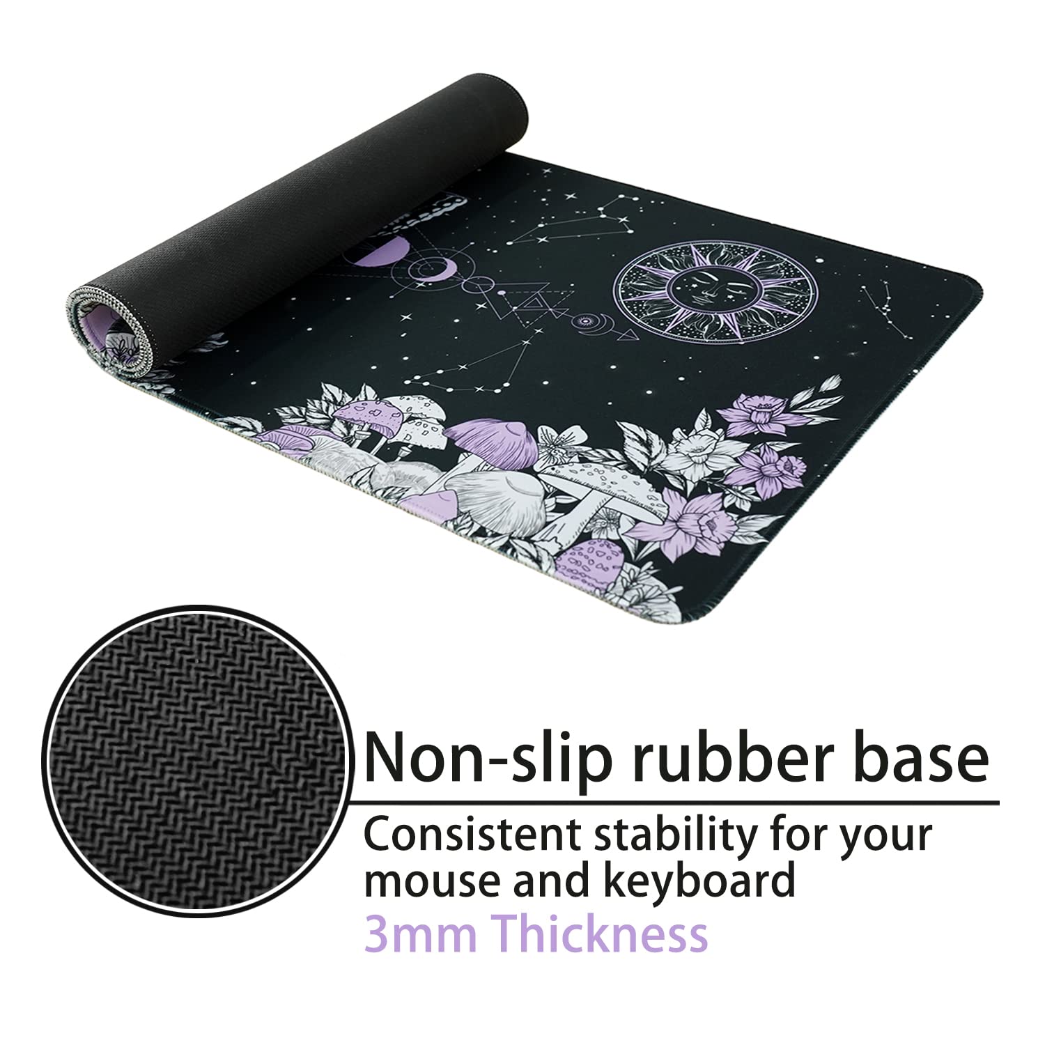 Gothic Butterfly & Mushroom Moon Phase Galaxy Gaming Mouse Pad - Extra Large 31.5