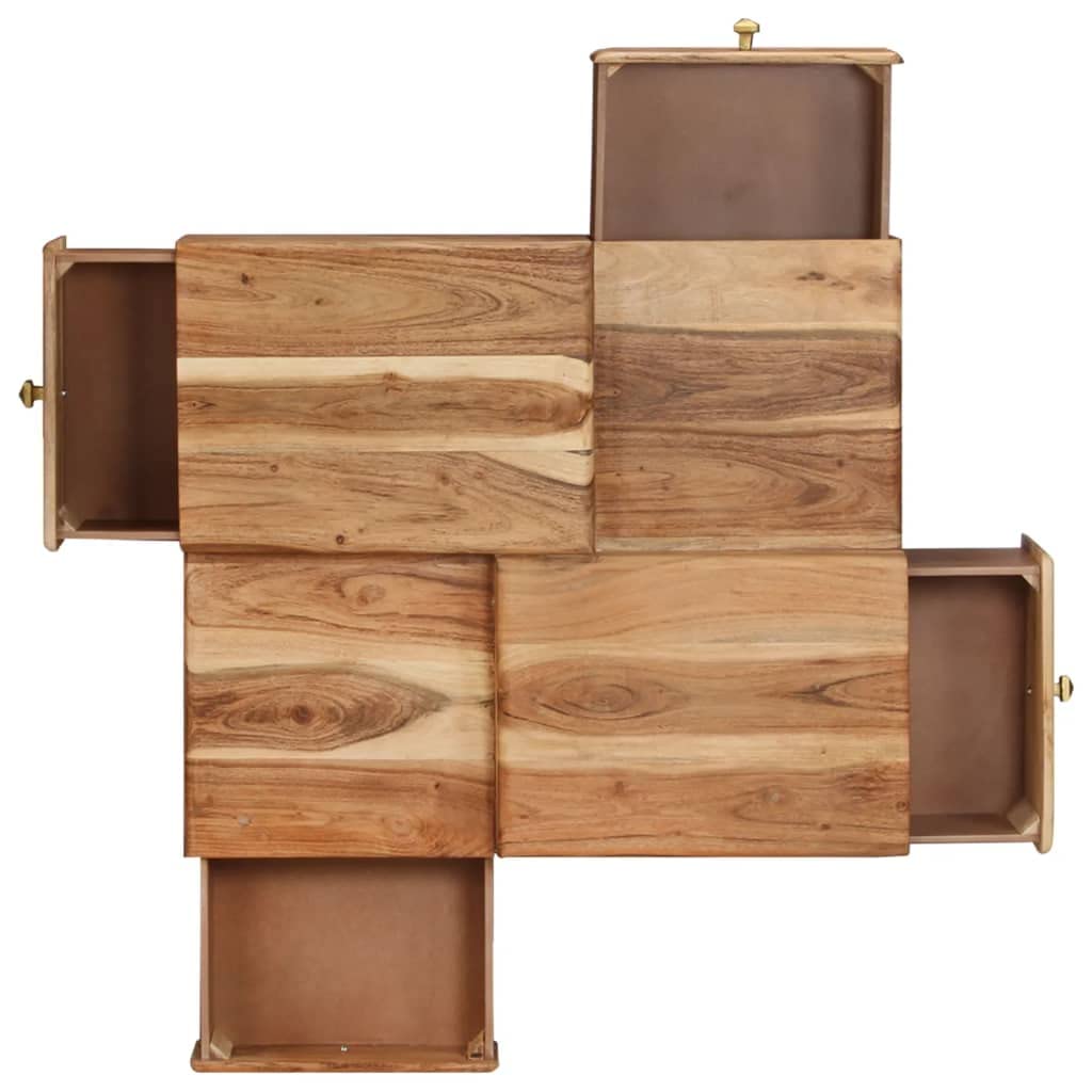 Rustic Solid Acacia Wood Coffee Table with Storage - 27.5