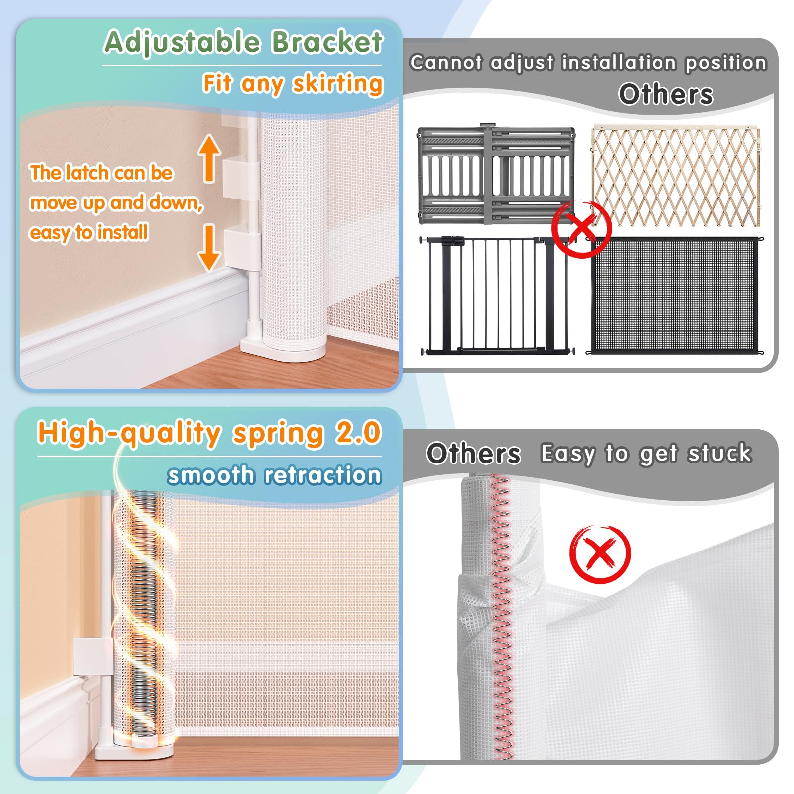 42'' Extra Tall & 120'' Wide Retractable Baby Gate - Upgraded Mesh Safety Barrier for Stairs, Doorways, Decks - Indoor/Outdoor Use for Babies, Pets & Toddlers - Perfect for Home, Nursery, and Play Areas