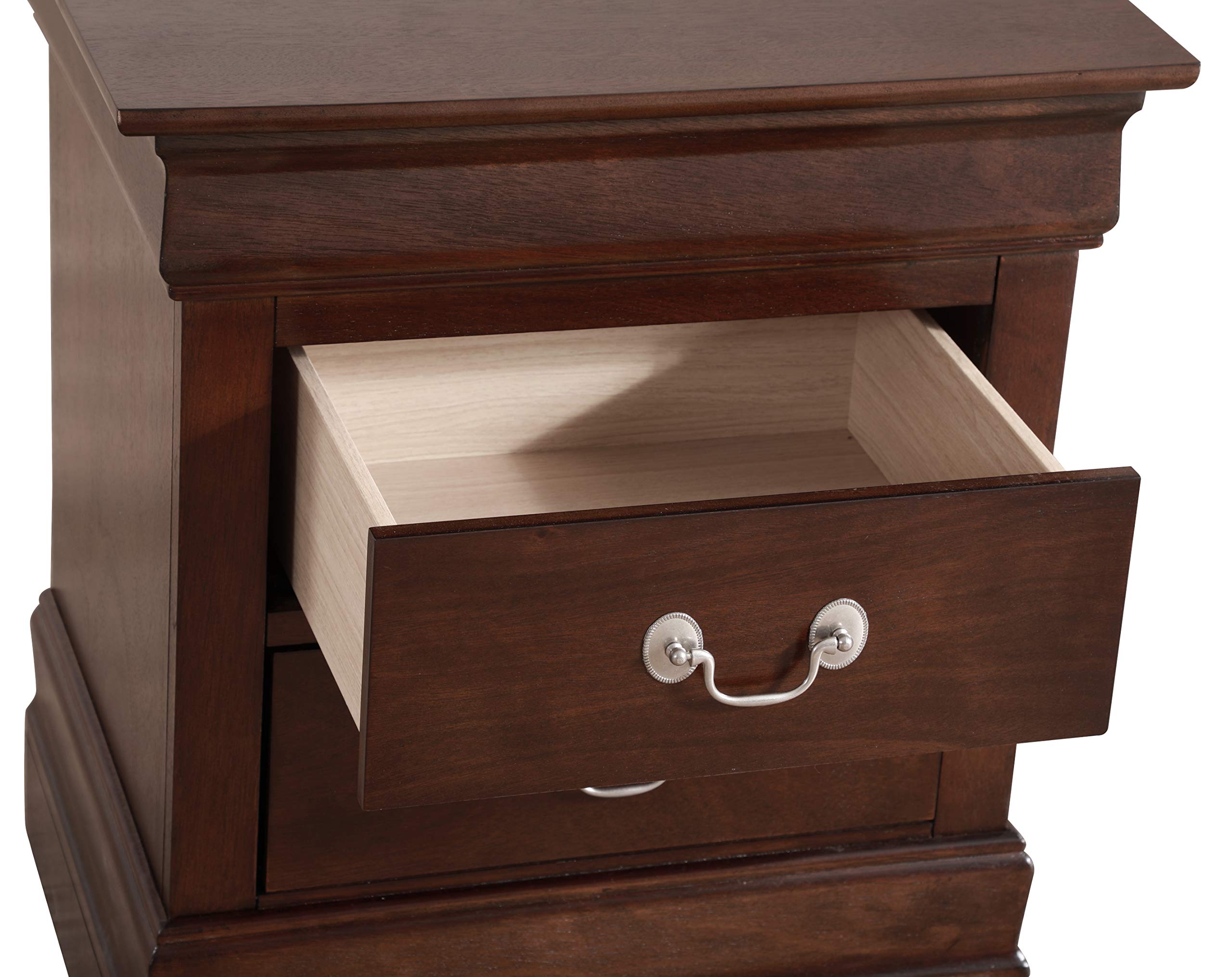 Glory Furniture Louis Phillipe 2-Drawer Nightstand in Cappuccino Finish - Elegant Bedside Table for Bedroom Decor & Storage
