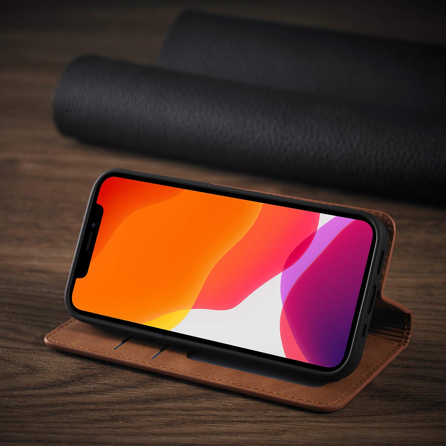 Premium PU Leather Flip Folio Case for iPhone 12 Pro Max 6.7 inch (2020) - Shockproof Wallet Cover with Kickstand, Card Slot & Hidden Magnetic Closure | Perfect for Work, Travel & Daily Protection (Brown)