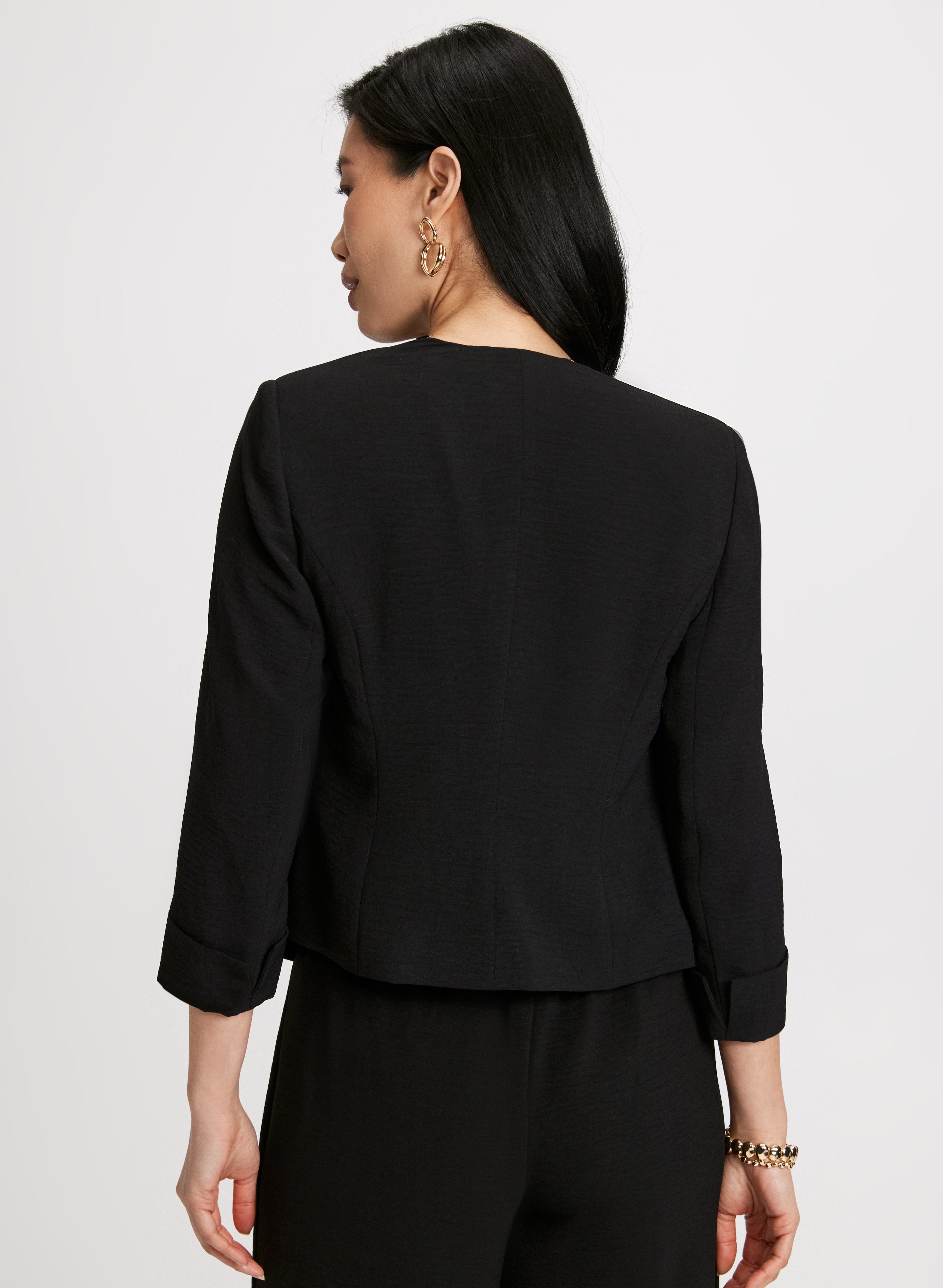 Cropped Open Front Jacket for Women - Lightweight Fashion Outerwear for Spring & Fall - Perfect for Casual Outings, Layering & Street Style