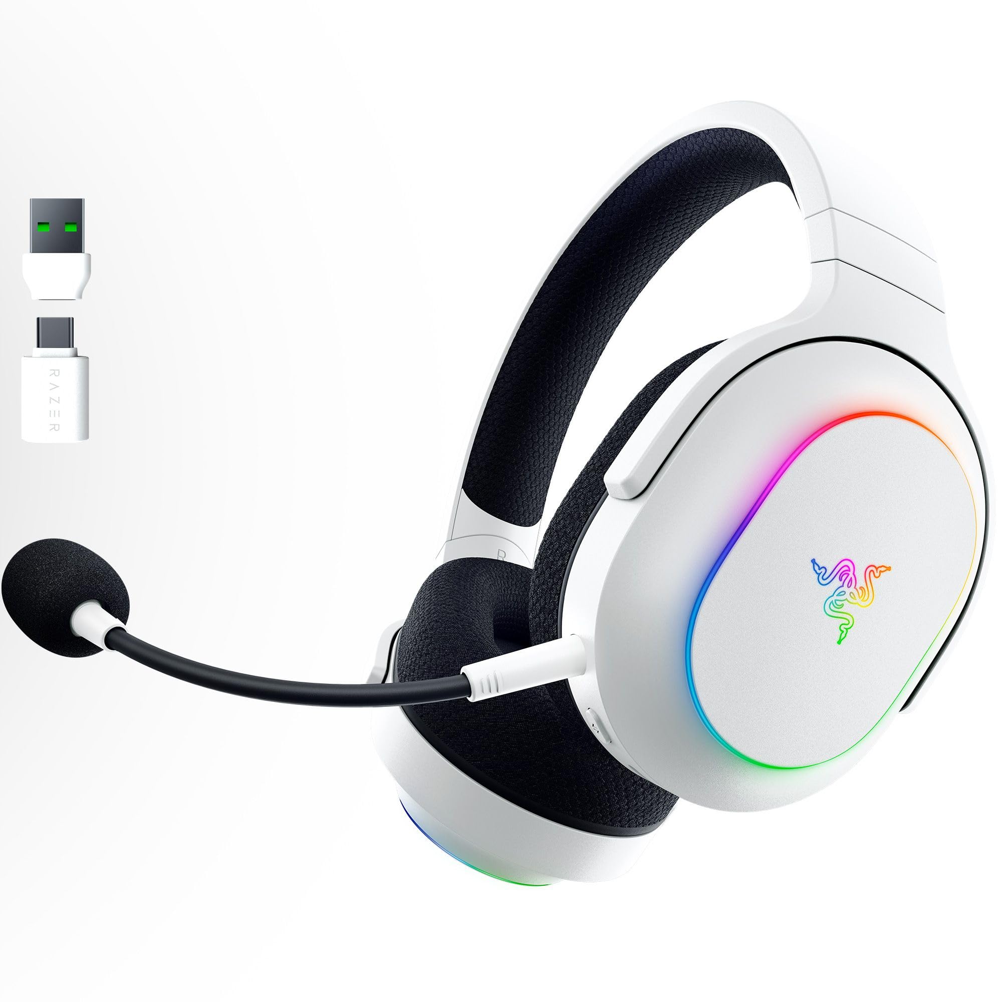Razer Barracuda X Chroma Wireless Gaming Headset - 2.4GHz & Bluetooth Dual Mode, Lightweight Design with Chroma RGB Lighting, 40mm Drivers & Cardioid Mic, 70-Hour Battery Life - Compatible with PC, Mac, PS5, Nintendo Switch & Smartphones (White) - Perfect for Competitive Gaming, Streaming & Online Meetings