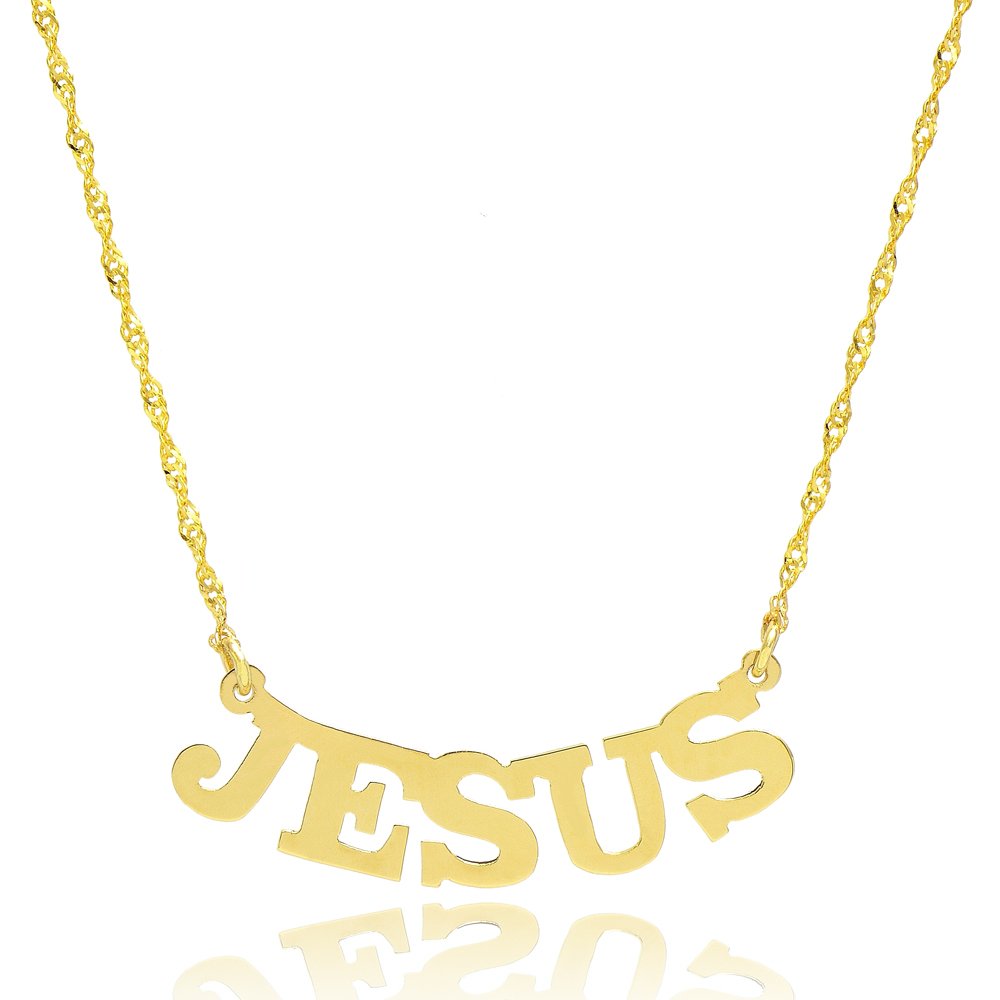 14K Yellow Gold Custom Jesus Name Necklace - Personalized Curved Pendant for Women & Men - Perfect for Baptism, Confirmation, Gifts & Everyday Wear