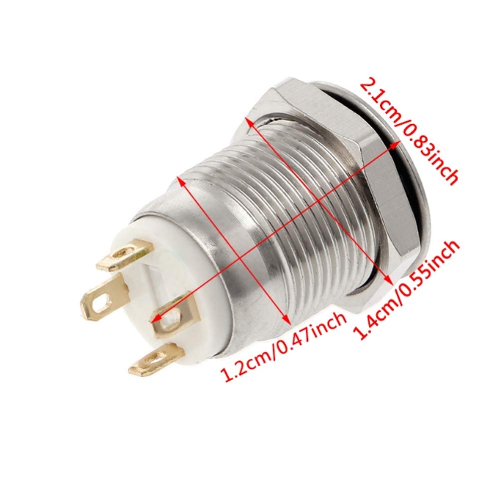 ESUPPORT 12mm Red LED Light 2A Momentary Push Button Switch - Stainless Steel Waterproof for Car, Boat, Marine & Industrial Use - Perfect for Dashboard Controls & Electrical Panels