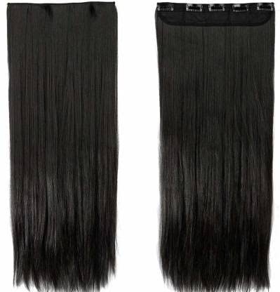 IndusBay 5 Clip-in Straight Synthetic Hair Extensions for Women & Girls - Black (1 Pack) | Perfect for Daily Styling, Parties & Special Occasions