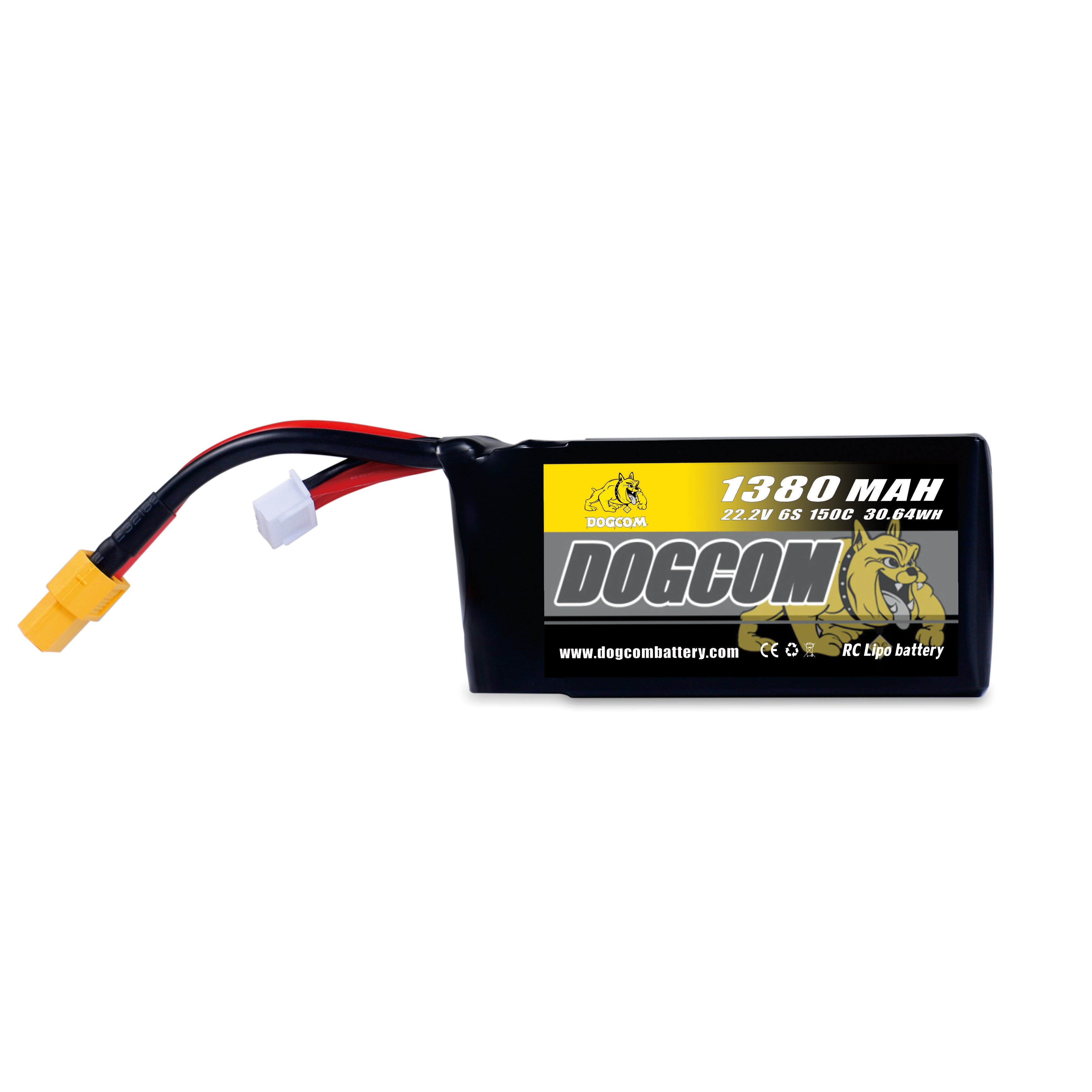 DOGCOM MCK Version 1380mAh 6S 22.2V 150C High Performance LiPo Battery with XT60 Plug for FPV Drones, RC Airplanes, and Racing Quadcopters