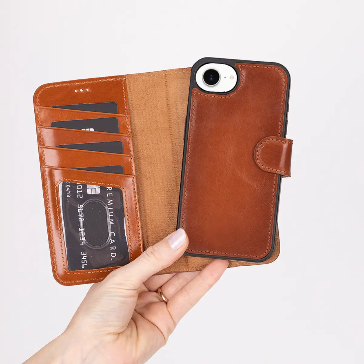 Premium Burnished Tan Leather Wallet Case for iPhone 16e - Slim Protective Phone Cover with Card Slots | Perfect for Everyday Use, Travel & Business (iPhone 16e Case)