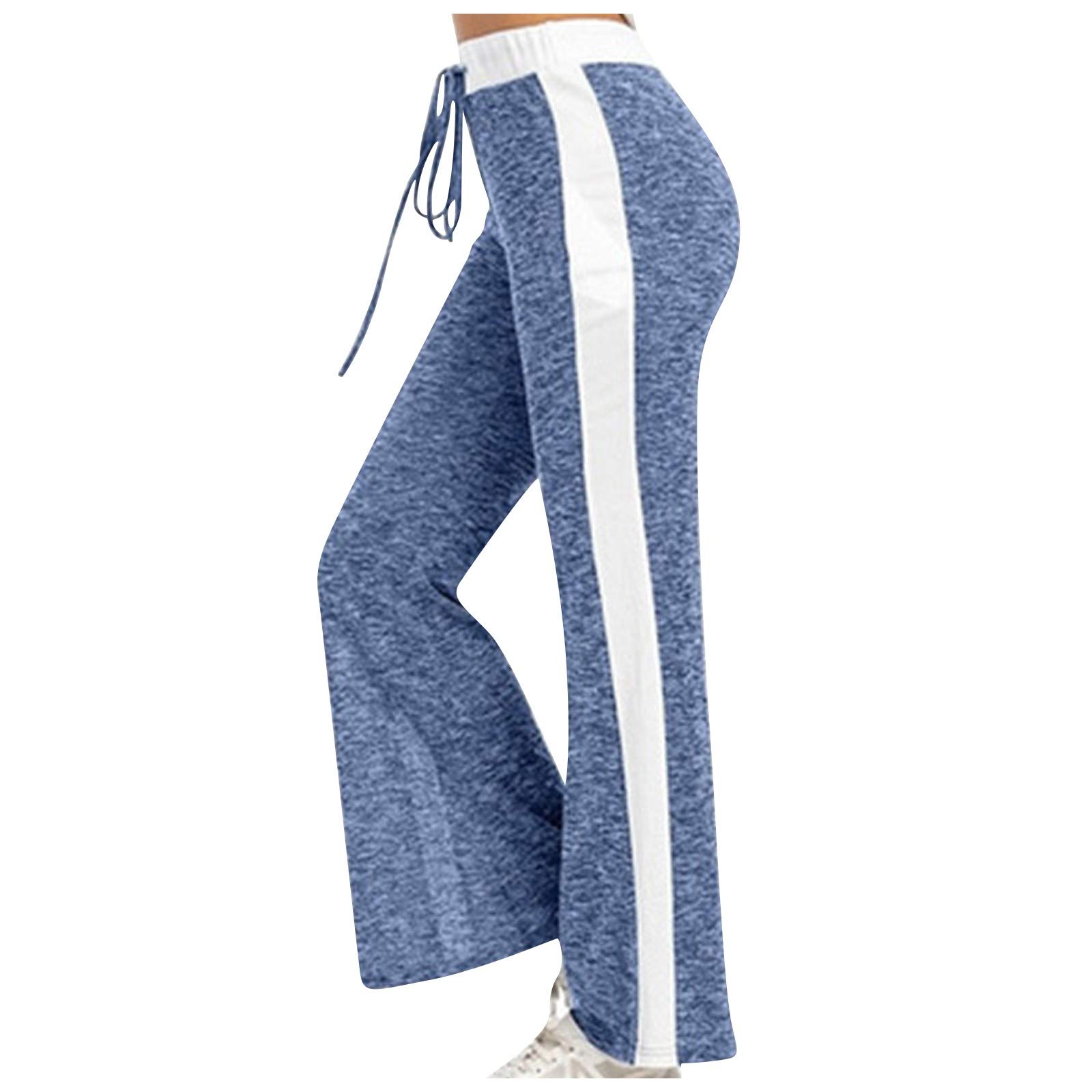 Kaloaede Wide Leg Women's Yoga Pants - Casual Stretchy Drawstring Lounge Pants with Color Block Design for Workout, Running & Home Wear