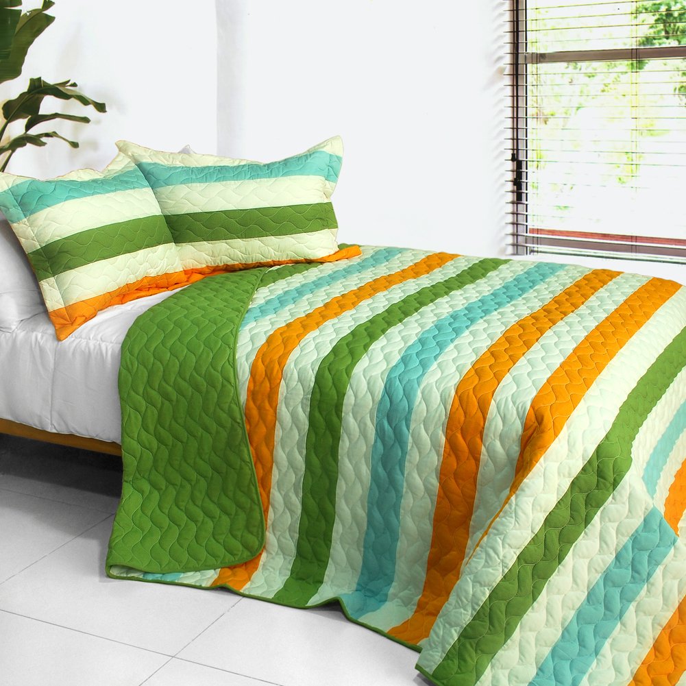 Green Rose 3-Piece Patchwork Quilt Set - Full/Queen Size Bedding - Cozy & Stylish for Master Bedroom, Guest Room & Dorm Decor