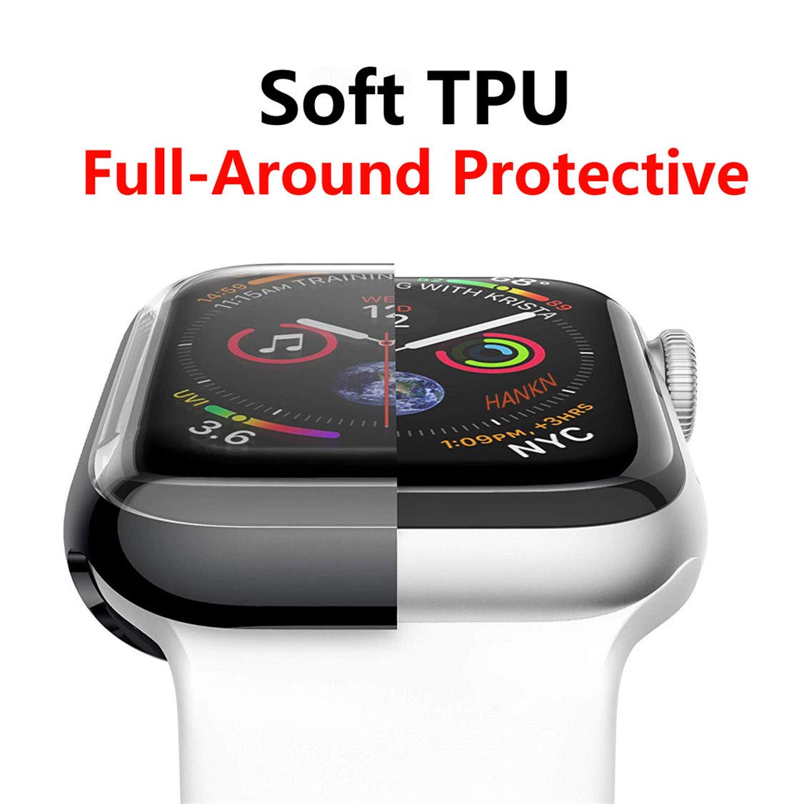 HANKN 4 Pack 41mm Case for Apple Watch Series 9/8/7 - Soft TPU Full Coverage Screen Protector with Shockproof Bumper (Clear/Silver/Gold/Black) - Perfect for Gym, Outdoor Sports & Daily Protection