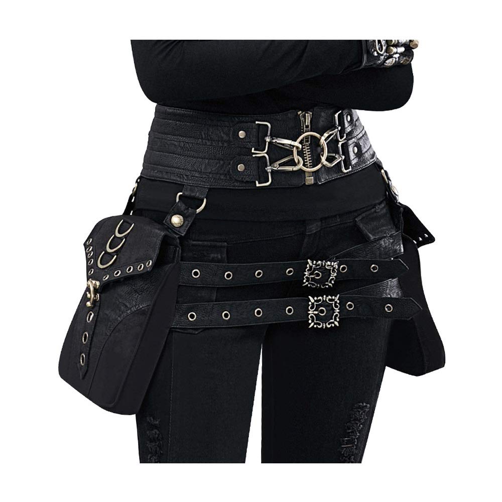 XCJ Punk Tactical Drop Leg Bag - Waterproof Motorcycle Hip Pack for Men & Women - Adjustable Waist Belt & Shoulder Strap - Steampunk Style Fanny Pack for Outdoor, Travel, Cycling & Motorcycle Riding