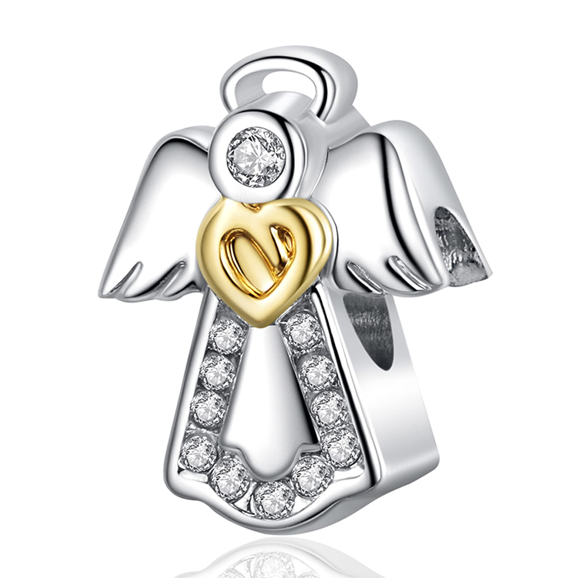 925 Sterling Silver Angel Love Heart & Four Leaf Clover Charms for Bracelet - Christmas, Mother's Day, Birthday Jewelry Gifts for Women - Perfect for DIY Jewelry Making, Friendship Bracelets & Special Occasion Gifts