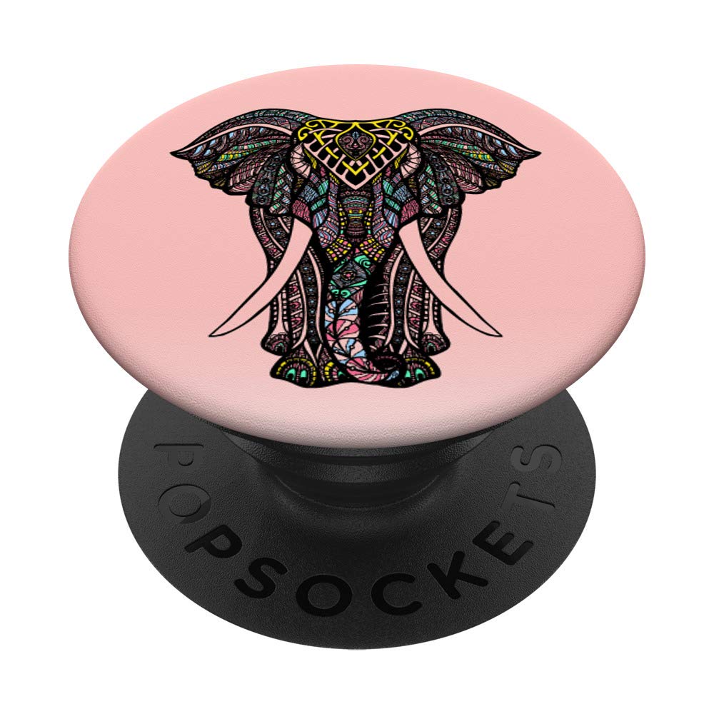 Happy Elephant Mandala Art Print - Inspirational Wall Decor for Home, Office & Meditation Spaces | Pink & Gold Boho Style