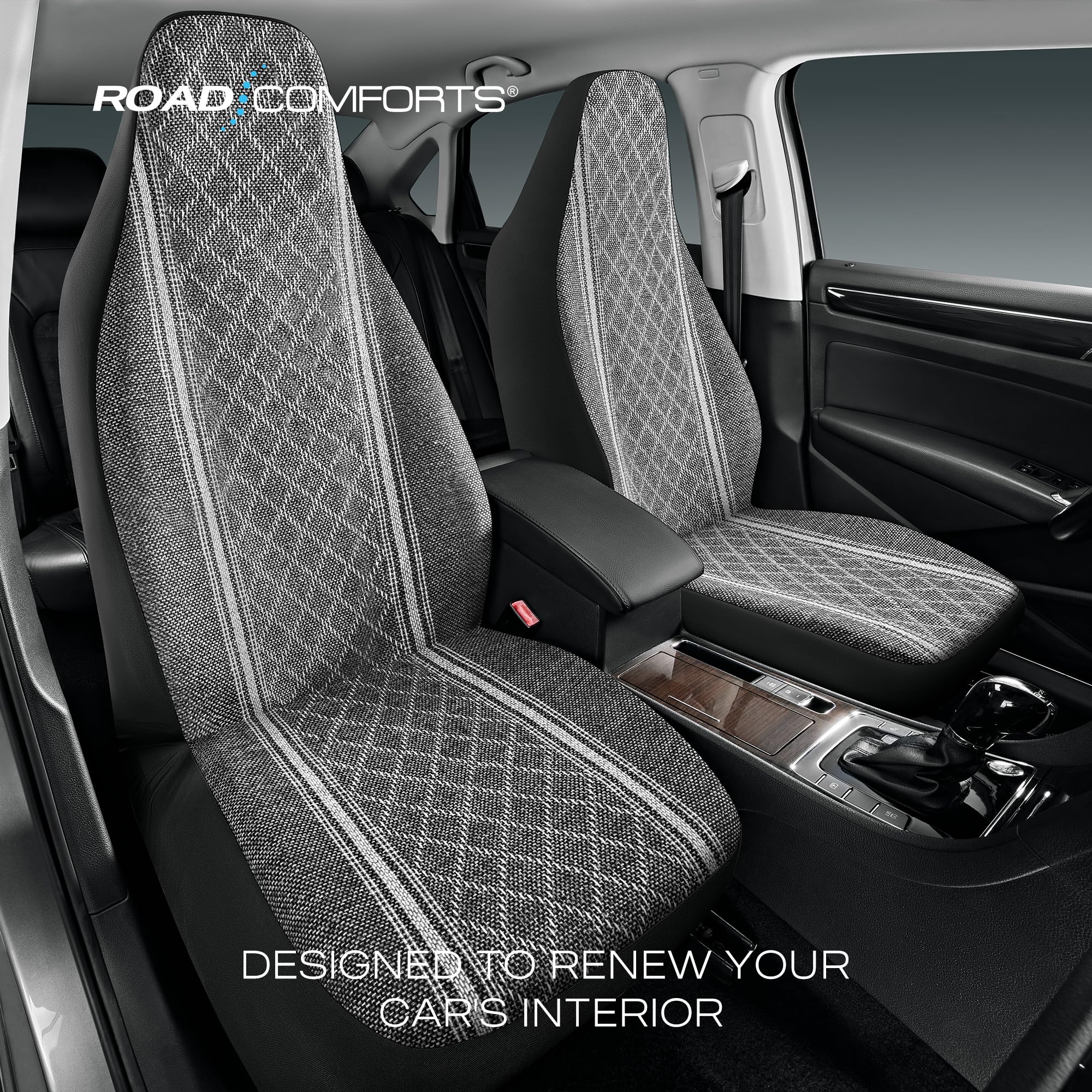 Premium Jacquard Baja Blanket Seat Covers - Gray Diamond High Back Bucket Style | Airbag Compatible & Universal Fit for Cars, Trucks, SUVs, Vans | Road Trip & Outdoor Adventure Comfort