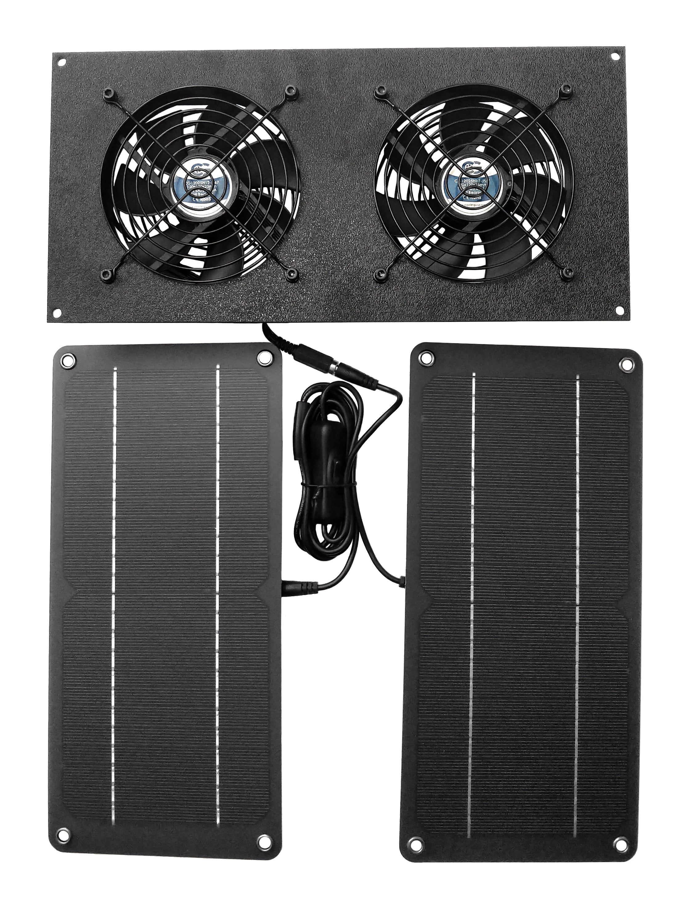 Coolerguys Solar Powered Dual Fan Cooling Kit - Portable Outdoor Cooling System for Patio, Camping & RV - Energy Efficient USB Fans