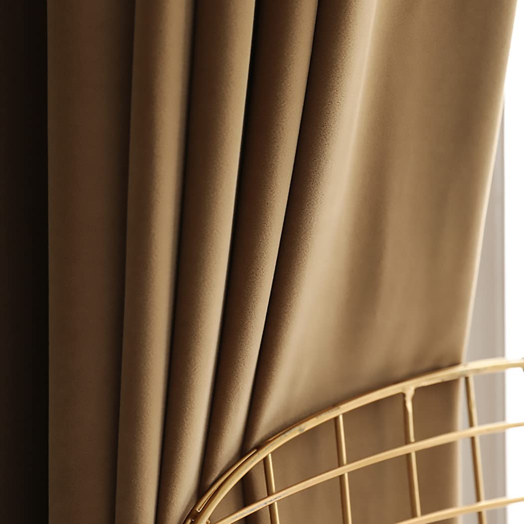 90% Blackout Velvet Curtains for Bedroom & Living Room - Thermal Insulated Energy Saving Window Drapes with Grommet Top, Set of 2 Panels (Brown, 120