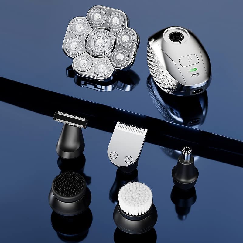 6-in-1 Electric Head Shaver for Bald Men - Rechargeable Wet/Dry Hair Trimmer, Beard & Body Grooming Kit | Perfect for Home, Travel & Professional Use