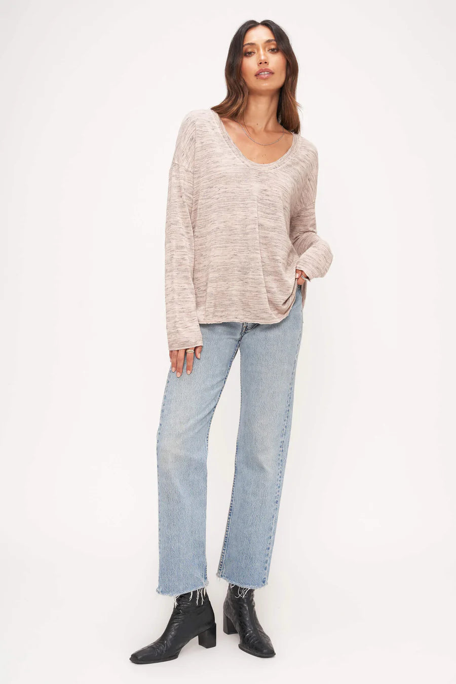 Seamless Marled Long Sleeve Cashew Sweater - Soft Comfortable Pullover for Women - Perfect for Fall Layering & Cozy Winter Outfits