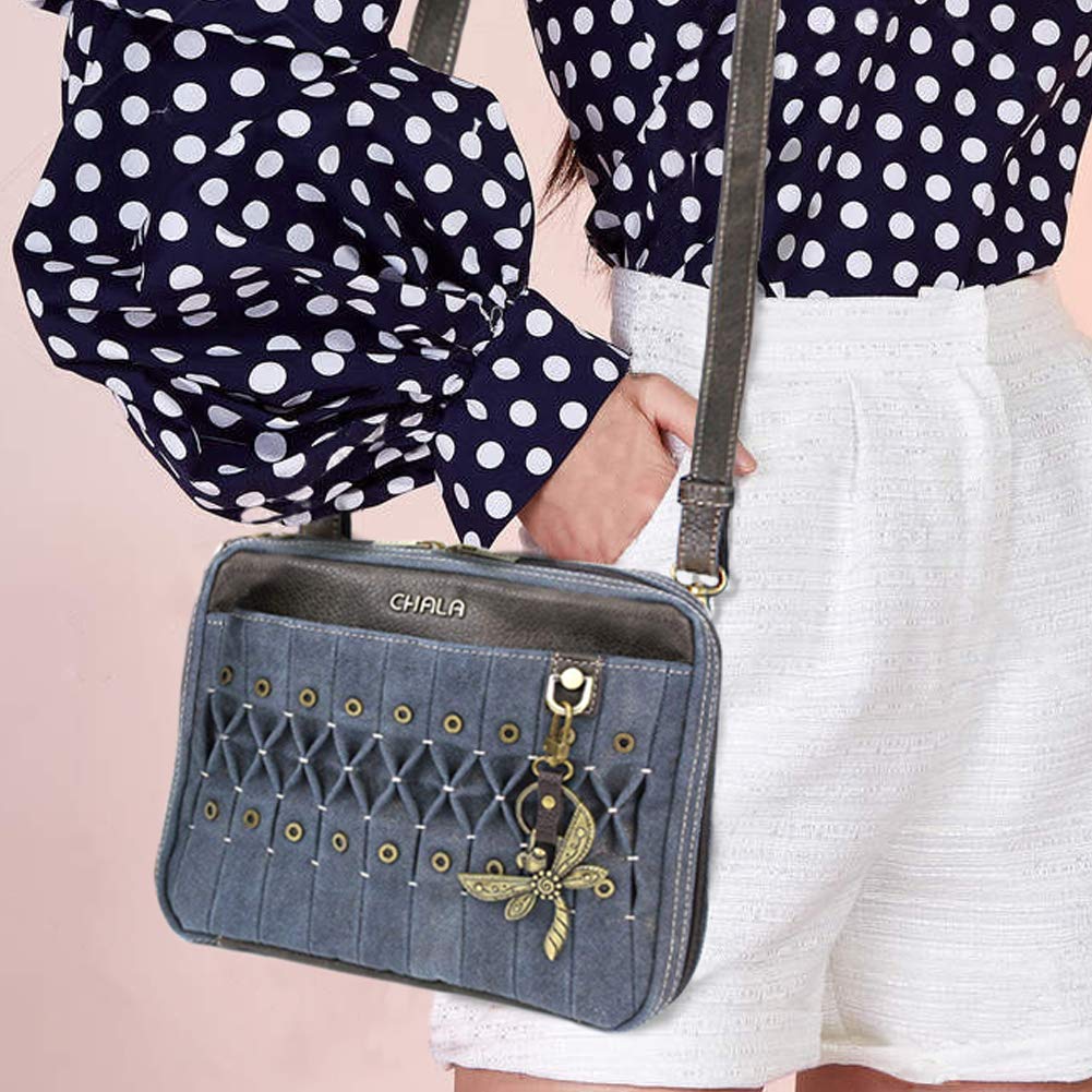 Chala Origami Xbody Crossbody Bag with Metal Keychain - Dragonfly Blue | Stylish & Lightweight Shoulder Purse for Women, Perfect for Travel, Shopping & Everyday Use