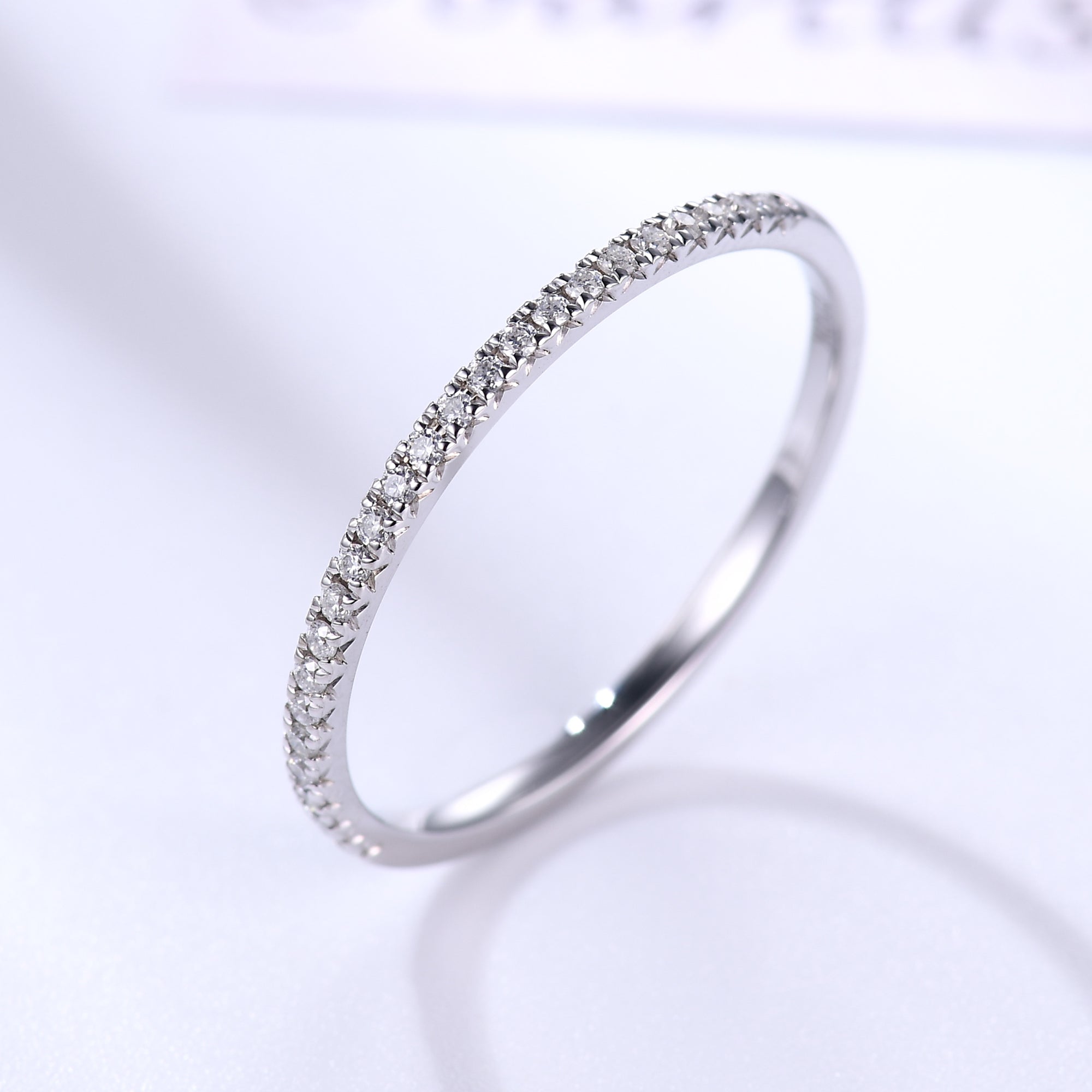 14K White Gold Petite V Pave Diamond Half Eternity Wedding Ring - Elegant Bridal Jewelry for Engagement, Anniversary & Special Occasions