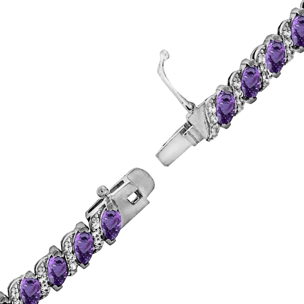 B. BRILLIANT Women's Birthstone Bracelet - Marquise Cut Genuine/Synthetic Gemstone Tennis Bracelet in Sterling Silver or Gold Flash with Gift Box | Perfect for Anniversaries, Birthdays & Special Occasions