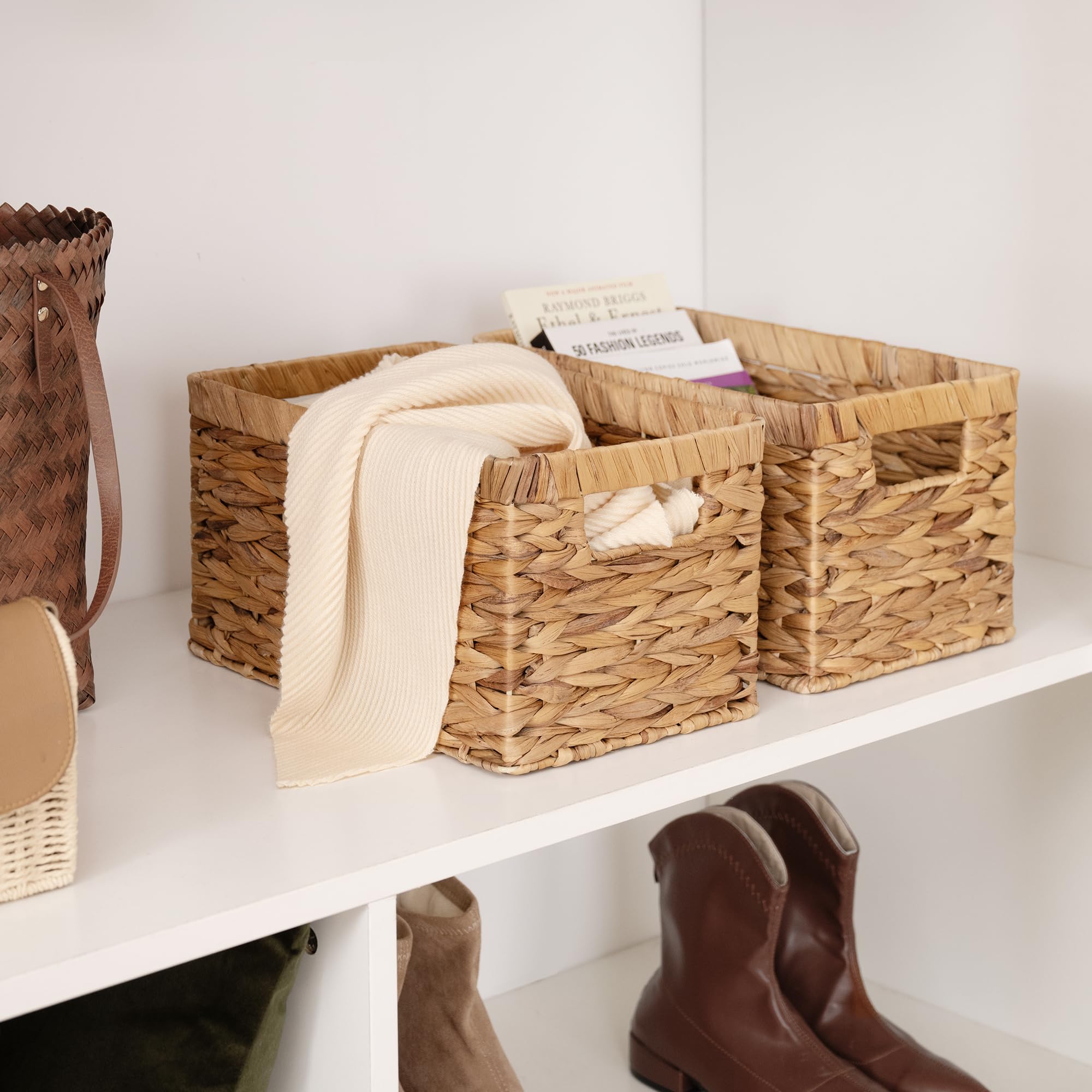StorageWorks Metal Frame Wicker Storage Bins & Baskets with Built-in Handles - Organize Closet, Shelves, Laundry Room, Nursery & Home Decor