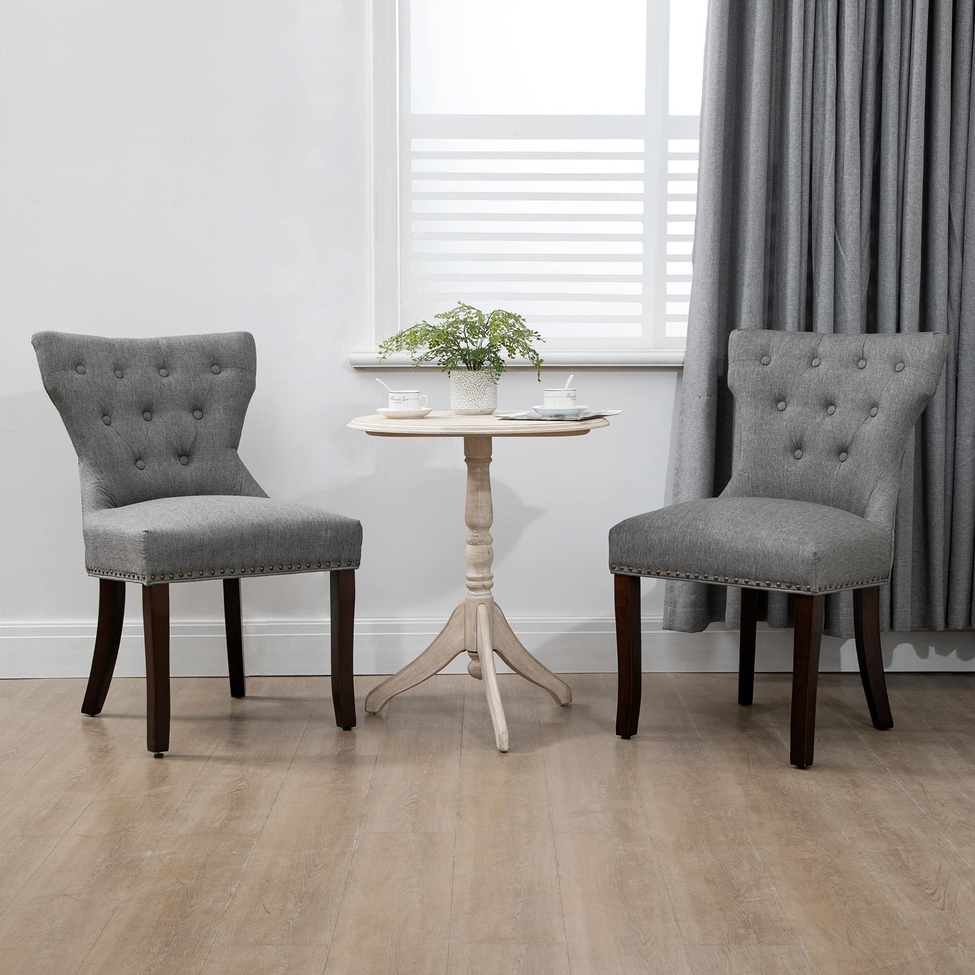 DAGONHIL Set of 2 Gray Upholstered Fabric Dining Chairs - Tufted Solid Wood Accent Chairs with Nail Head Trim for Dining Room, Living Room & Home Decor | Comfortable Seating for Family Gatherings & Dinner Parties