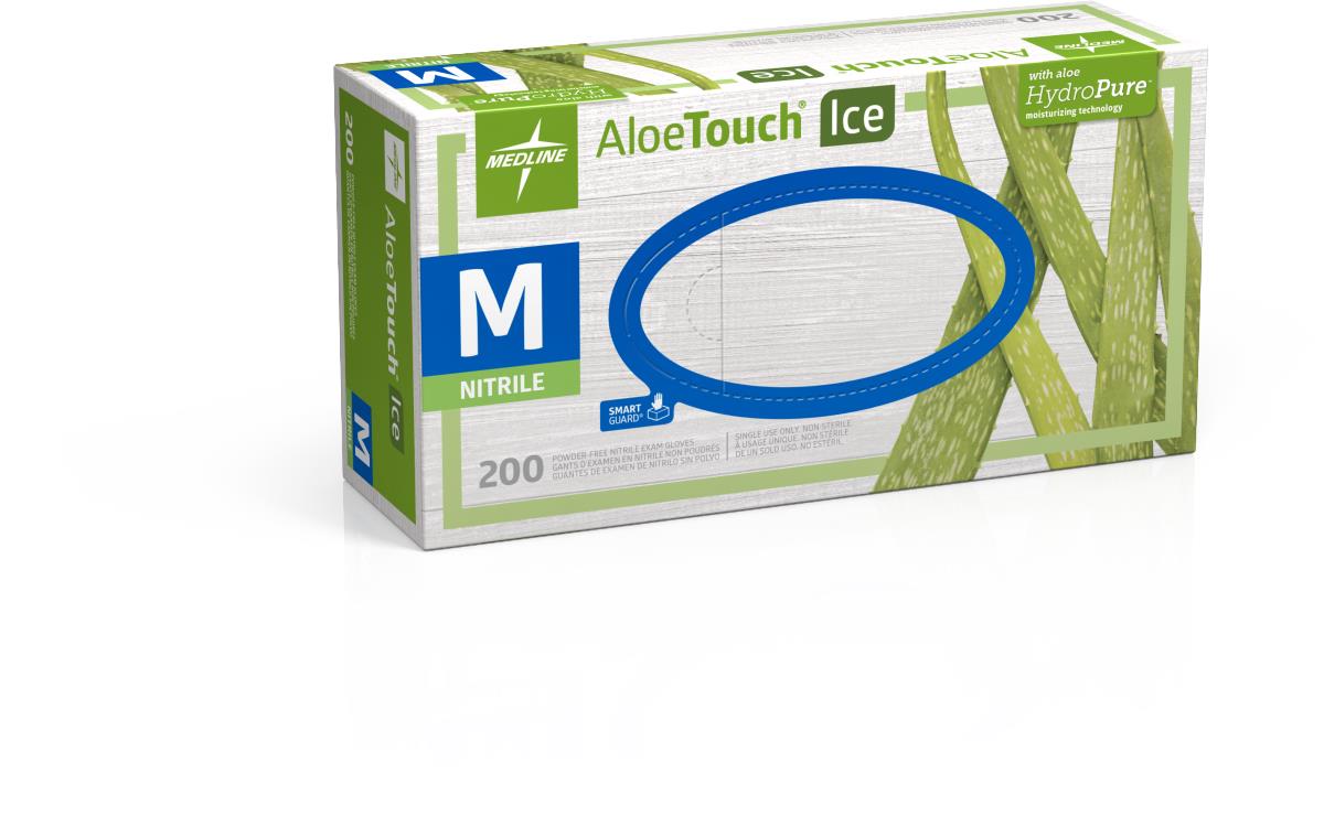 AloeTouch ICE Powder-Free Nitrile Exam Gloves - Latex-Free, Disposable, Comfort Fit for Medical, Dental & Tattoo Use (Small, Medium, Large, X-Large) - Ideal for Healthcare, Food Handling & Home Cleaning