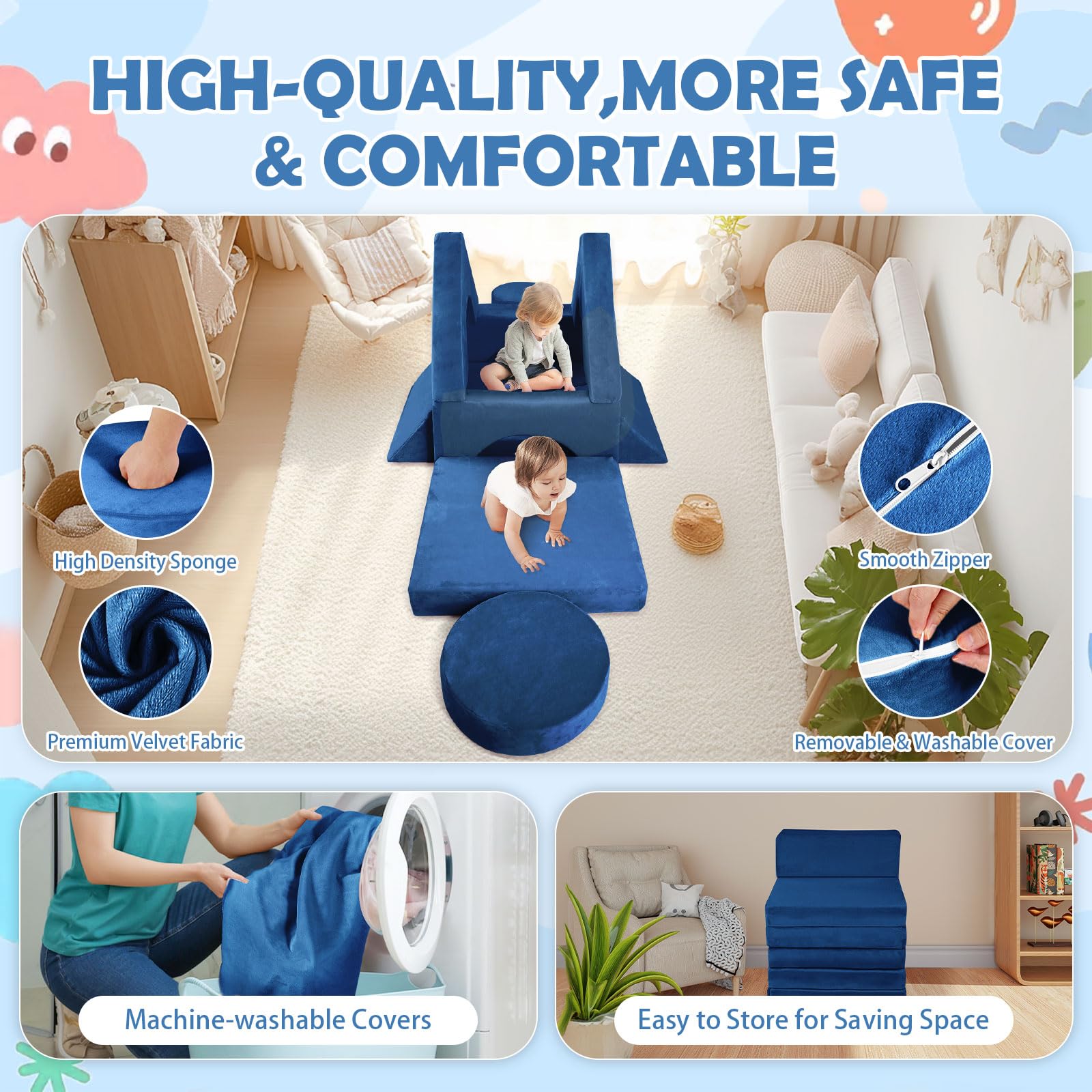 2025 New Modular Kids Play Couch Set - 12 Piece Toddler Sofa for Building Forts & Creative Play | 300+ DIY Configurations for Playroom & Bedroom | Convertible Sofa Cushions for Boys & Girls | Perfect for Indoor Playdates, Learning Activities & Imaginative Play