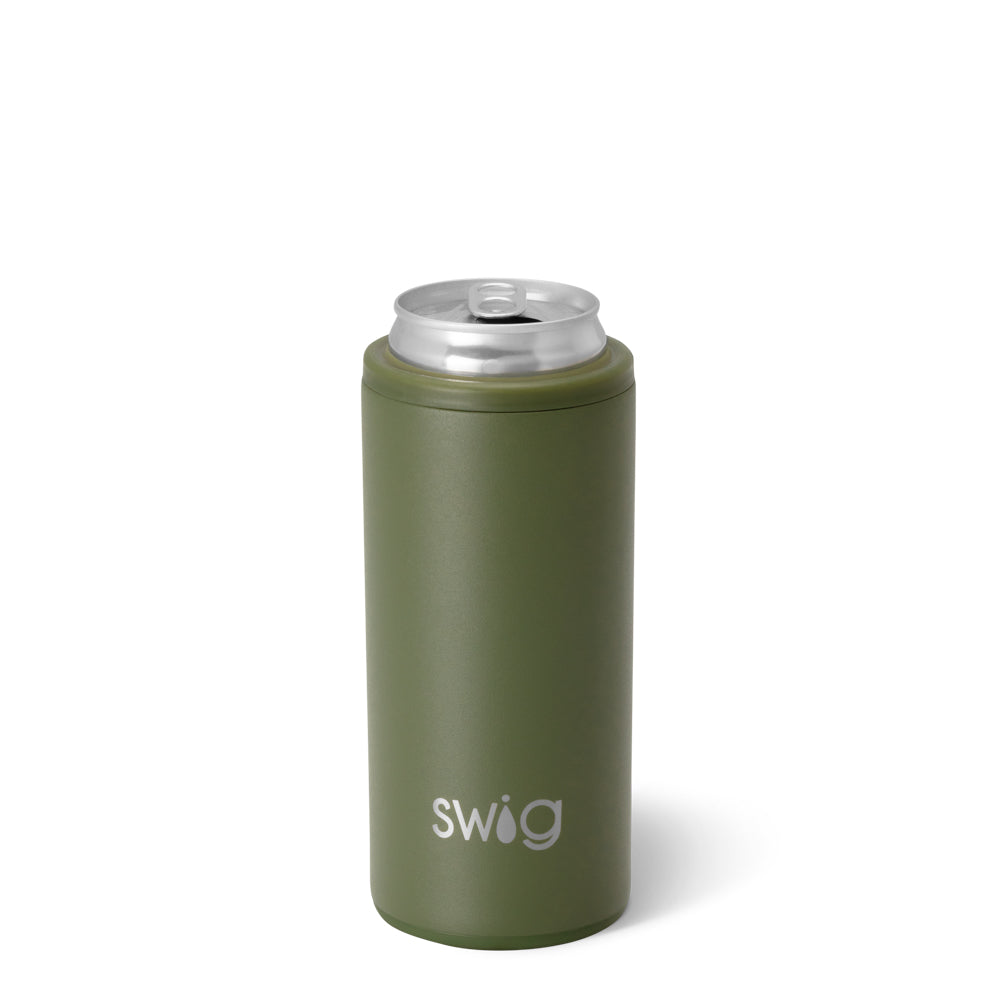 12oz Olive Skinny Can Cooler - Insulated Sleeve for Beer, Soda & Energy Drinks - Perfect for Parties, BBQs & Outdoor Activities