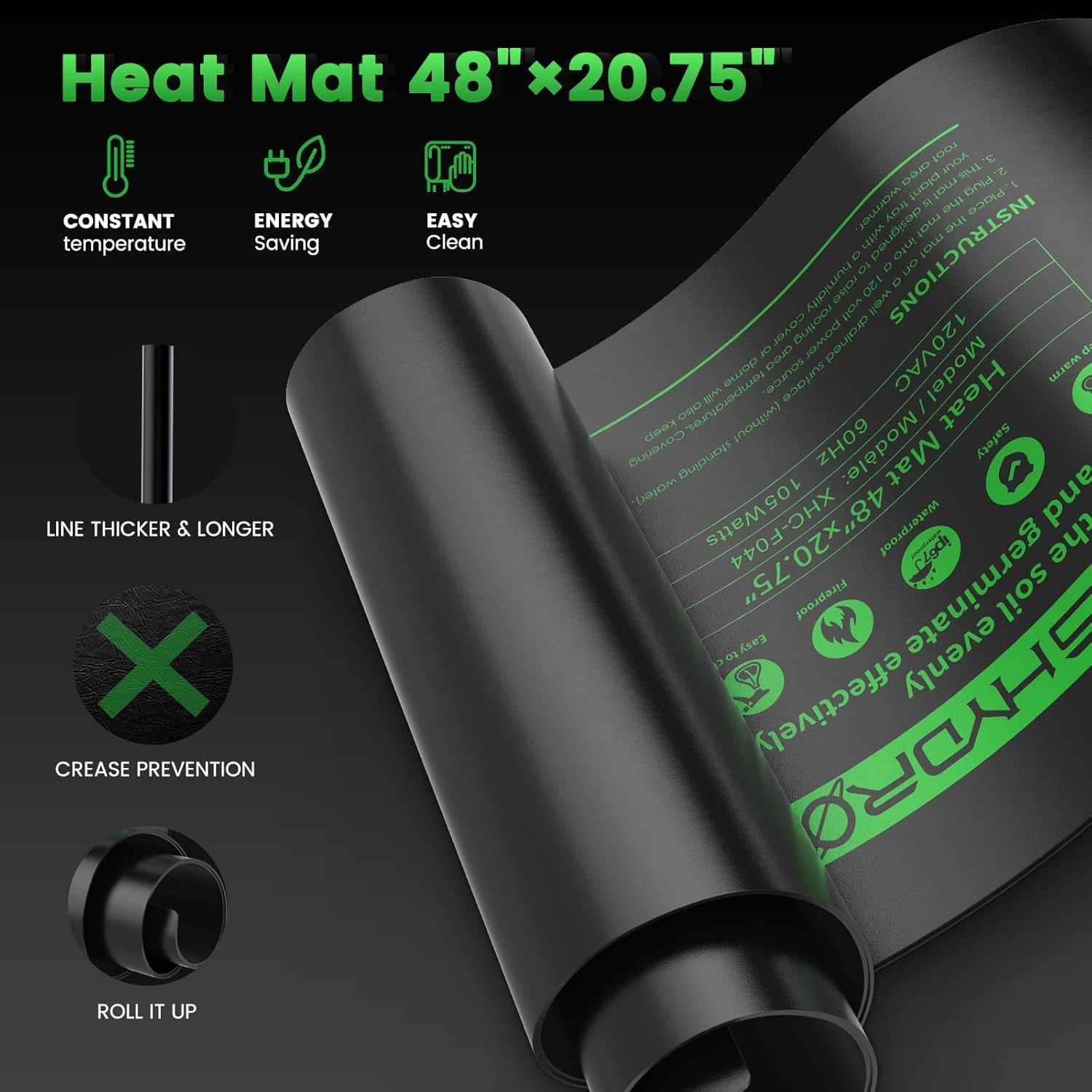 MARS HYDRO 48x20.75 Inch Seedling Heat Mat with Digital Thermostat - Waterproof Plant Warming Pad for Seed Germination, Indoor Plants, Hydroponics & Greenhouse Gardening - Perfect for Starting Seeds, Cloning & Plant Propagation