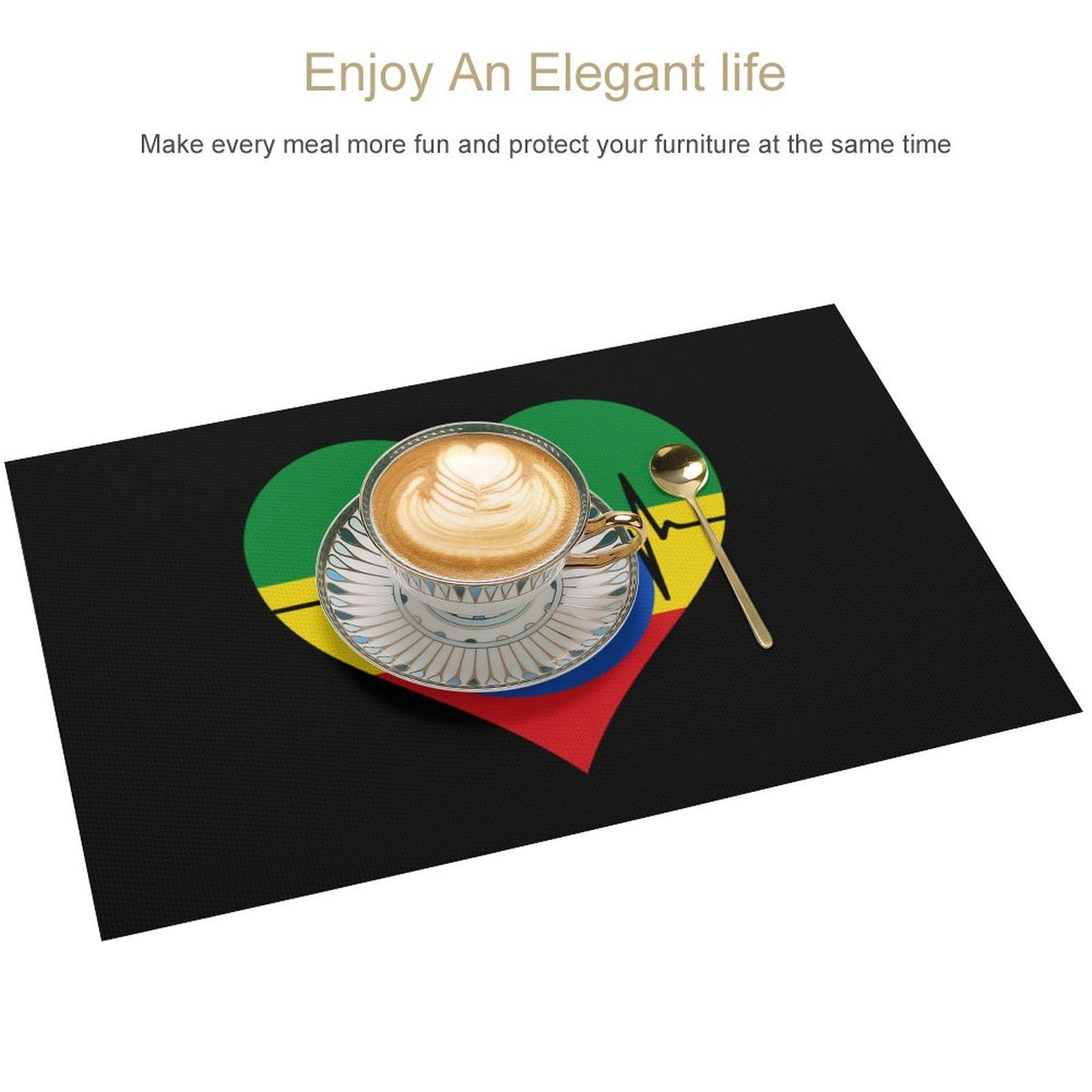 Ethiopia Heartbeat Design PVC Placemats - Set of 2 Durable & Washable Table Mats for Kitchen, Dining, Party Decor | Perfect for Home, Restaurants & Special Events