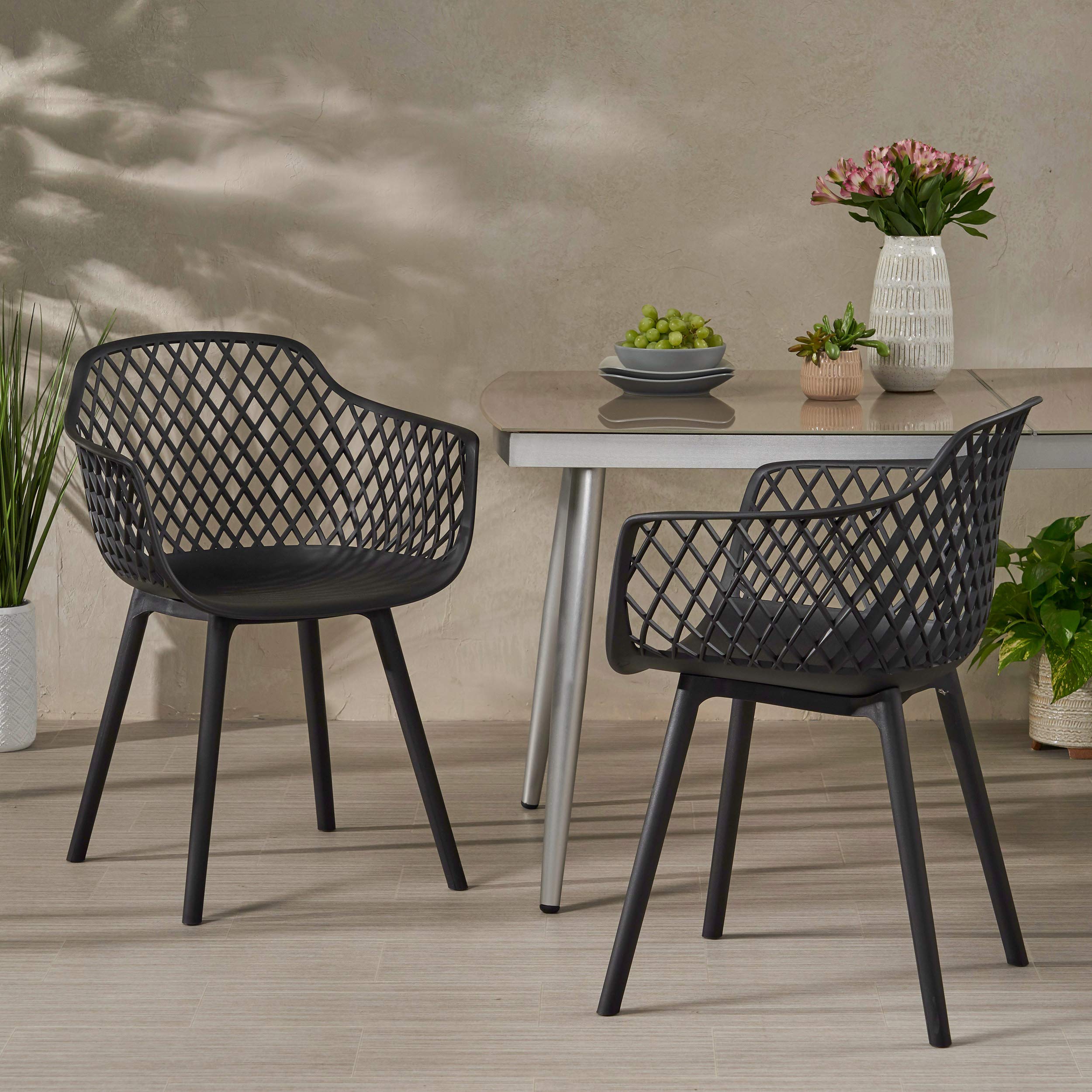 Christopher Knight Home Delia Outdoor Dining Chair Set of 2 - Black Patio Furniture for Garden, Deck, Poolside & Backyard Dining