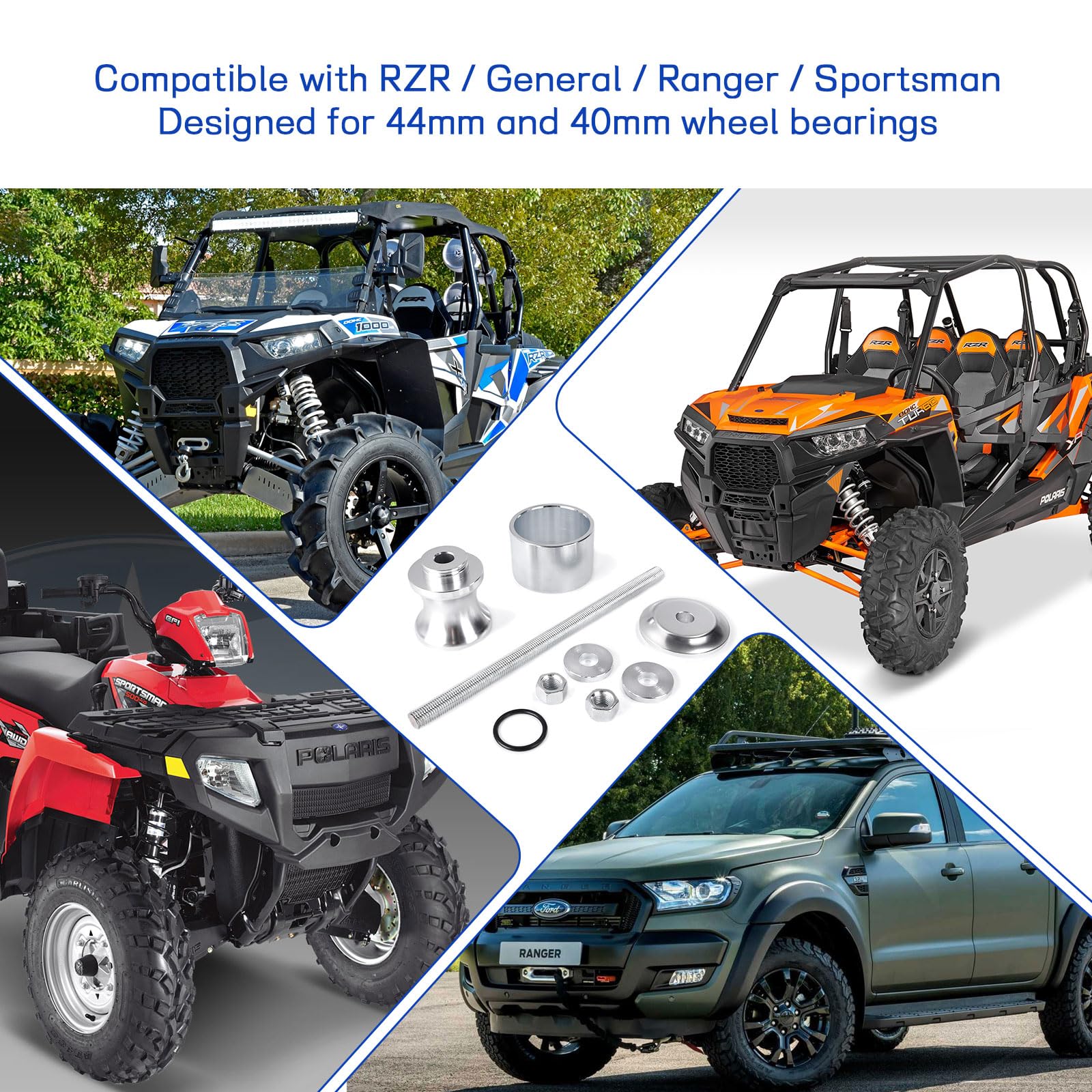 40mm & 44mm Wheel Bearing Removal Tool Kit - No Press Required - Compatible with Polaris Ranger, RZR, General & Sportsman ATVs/UTVs - Perfect for DIY Auto Repair & Off-Road Vehicle Maintenance