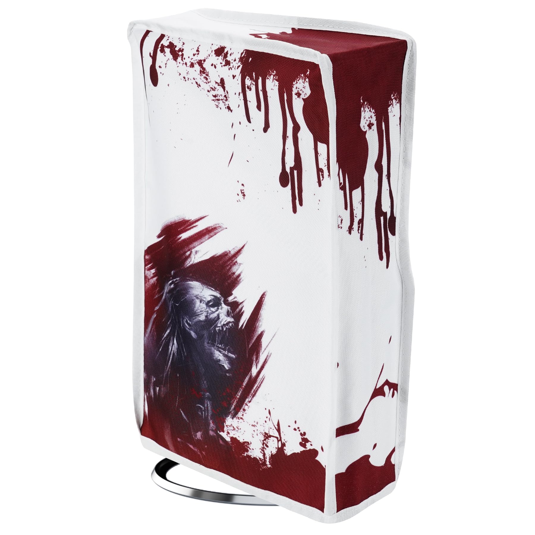 PlayVital Vertical Dust Cover for PS5 Slim Disc Edition (New Smaller Design) - Nylon Dustproof & Waterproof Protector Sleeve for PlayStation 5 Slim Console - Blood Zombie Style - Perfect for Gaming Setup Protection & Travel Storage