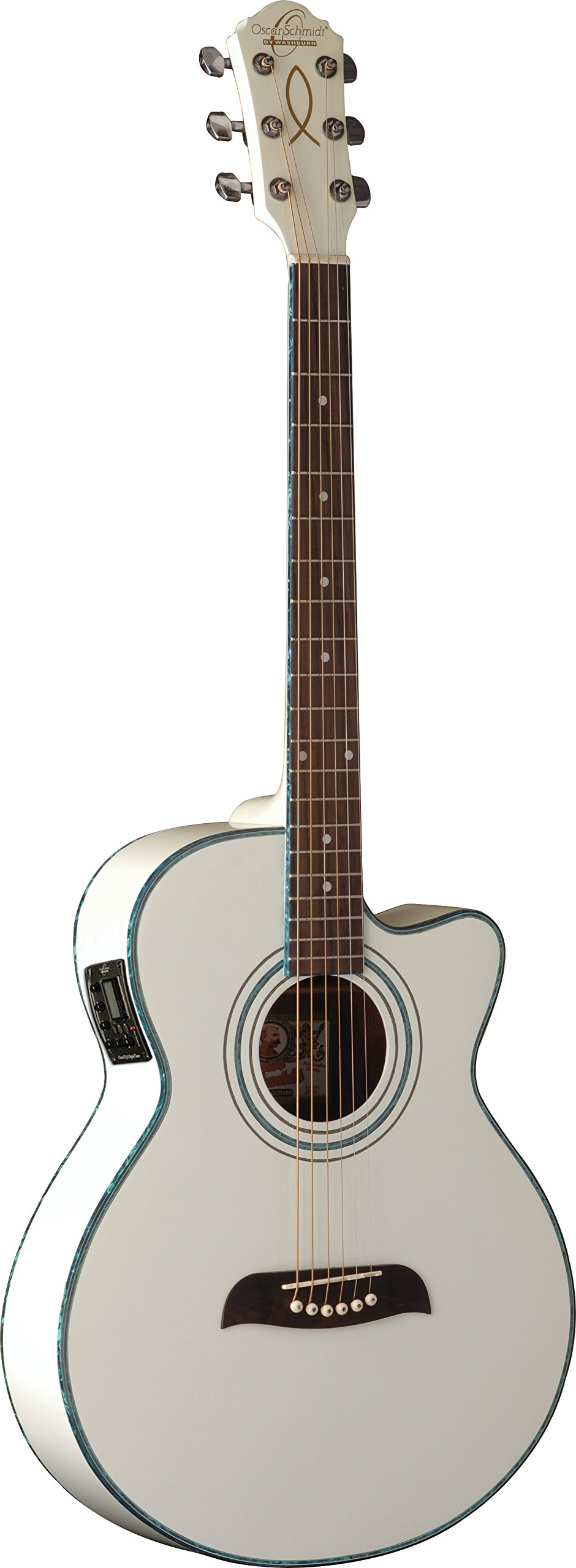 Oscar Schmidt OG10CEWH-A-U Folk Acoustic Electric Guitar with Cutaway - White | Perfect for Beginners, Live Performances & Home Practice