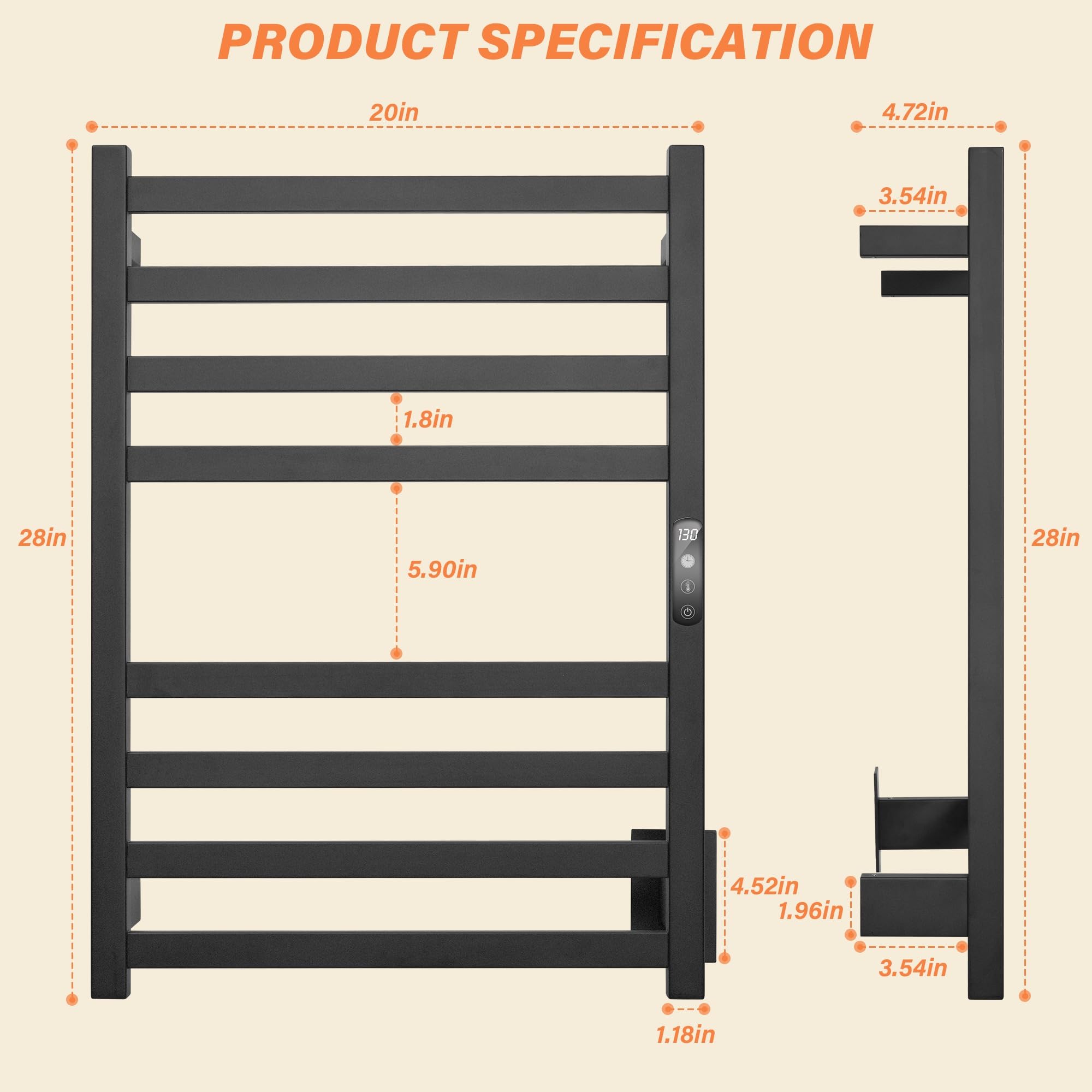 Premium Electric Towel Warmer - Wall Mounted 8-Bar Heated Towel Rack with Timer & Temperature Control (304 Stainless Steel) - Perfect for Bathroom, Spa, and Luxury Home Use