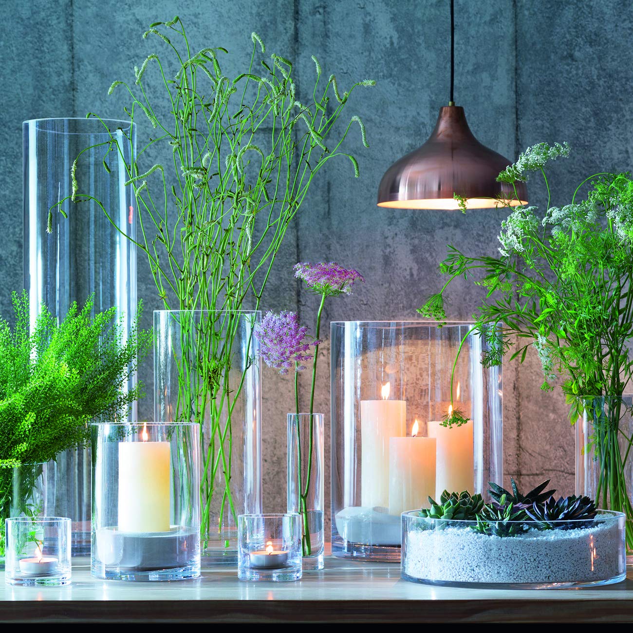 LSA International 40 cm Clear Glass Column Vase and Candle Holder for Wedding Centerpieces, Home Decor, and Event Styling