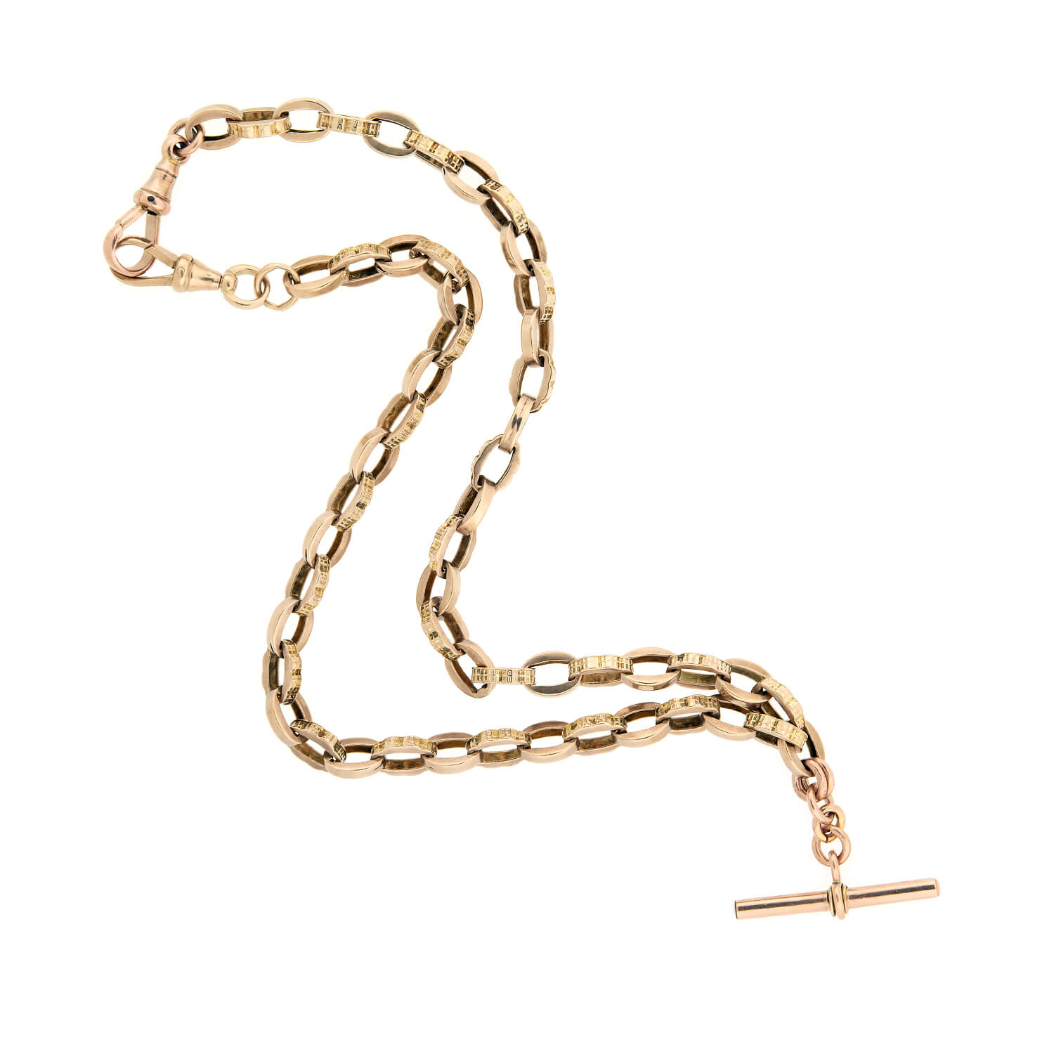 Victorian Style 9K Gold Fancy Link Watch Chain Necklace - 16.5 Inches, 23.2 Grams - Elegant Vintage Jewelry for Formal Events & Antique Watch Accessories