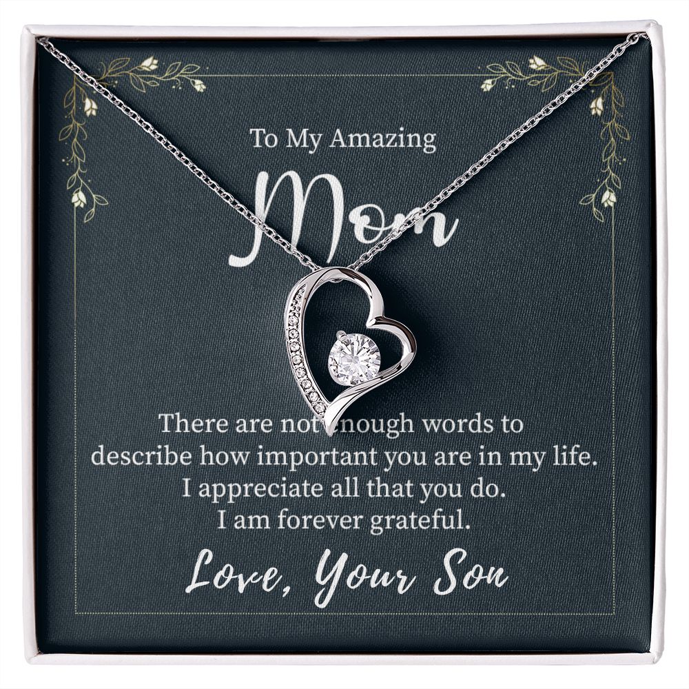 Beautiful Cubic Zirconia Heart Necklace for Mom - 14K White or Yellow Gold Plated Gift from Son | Perfect for Mother's Day, Birthday & Anniversary Gifts