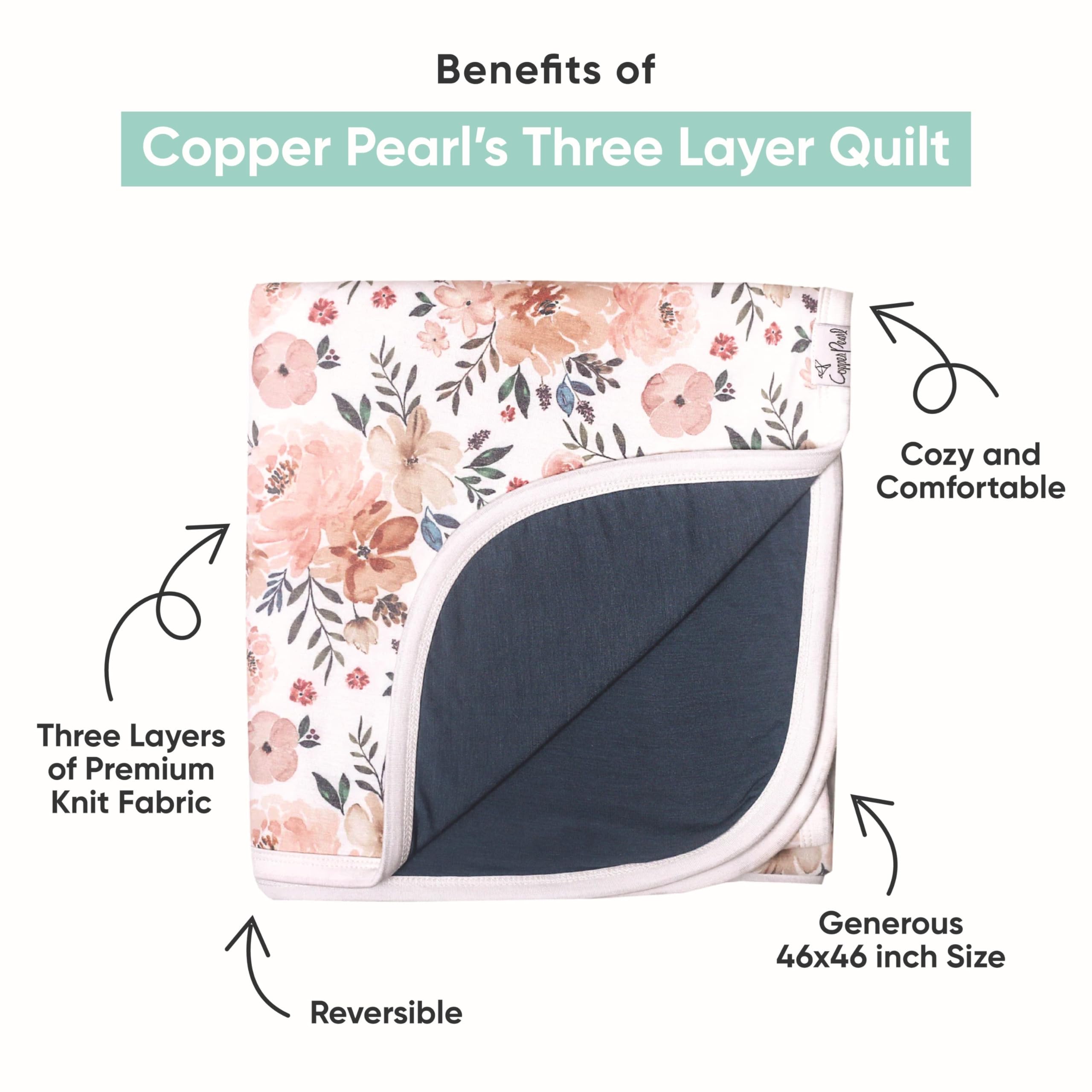 Copper Pearl Premium 3-Layer Stretchy Knit Baby Blanket - Large Quilt for Boys & Girls, Soft & Breathable Nursery Blanket for Swaddling, Stroller, Car Seat & Crib - Noah Design