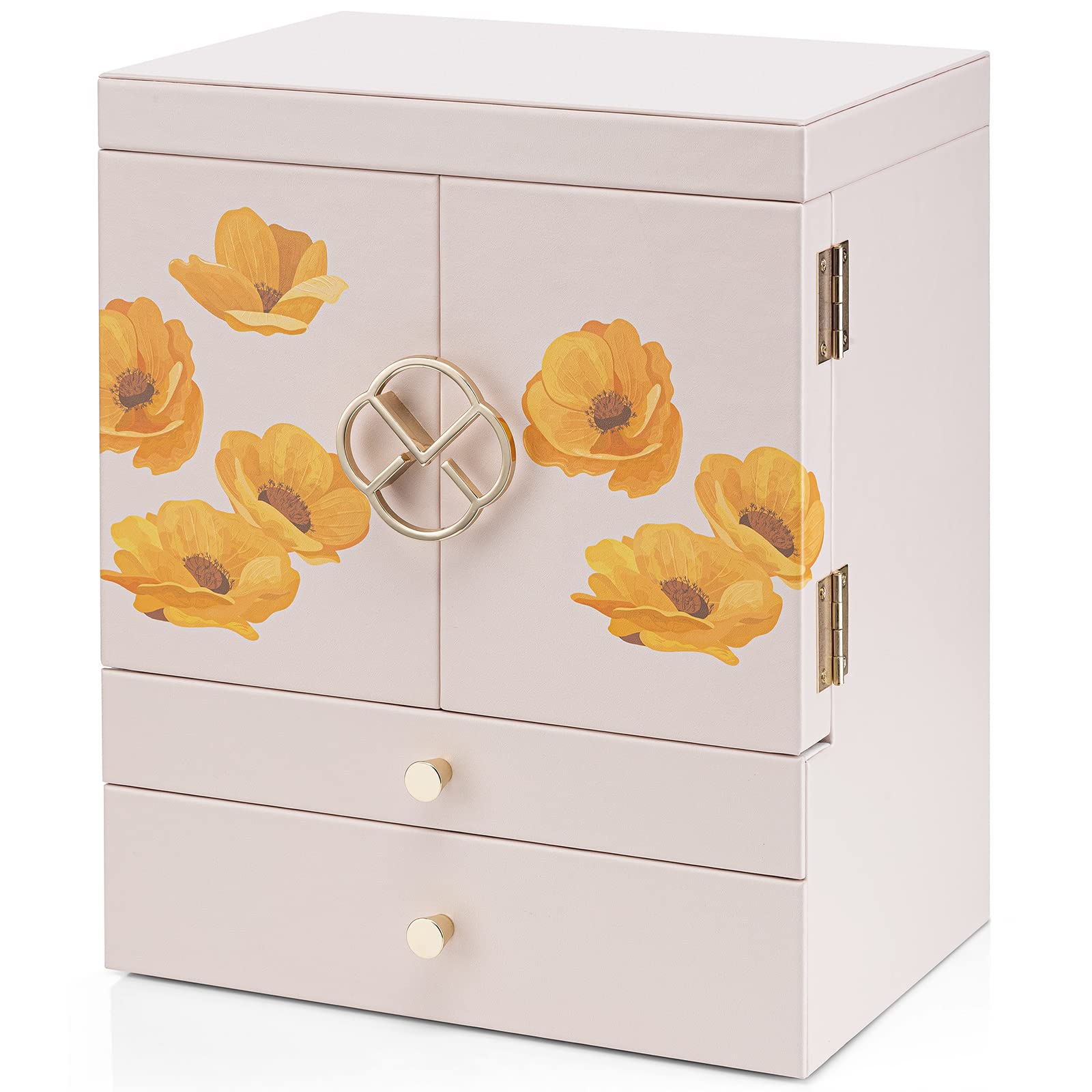 7-Tier Jewelry Organizer with 9 Drawers - Large Cream Pink Jewelry Box for Women, Perfect for Bedroom Vanity & Gift Giving