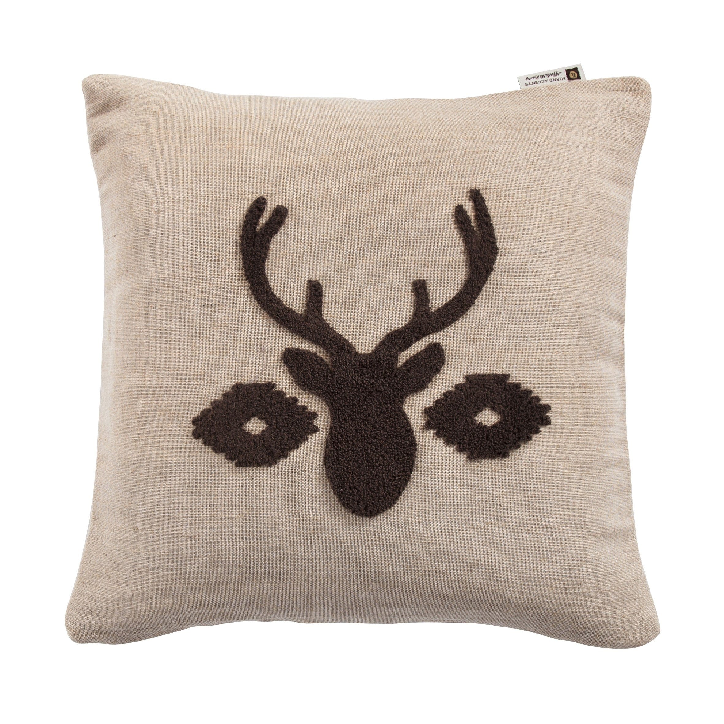 Aztec Deer Bust Embroidered Burlap Throw Pillow - Southwestern Bohemian Home Decor for Living Room, Bedroom & Couch