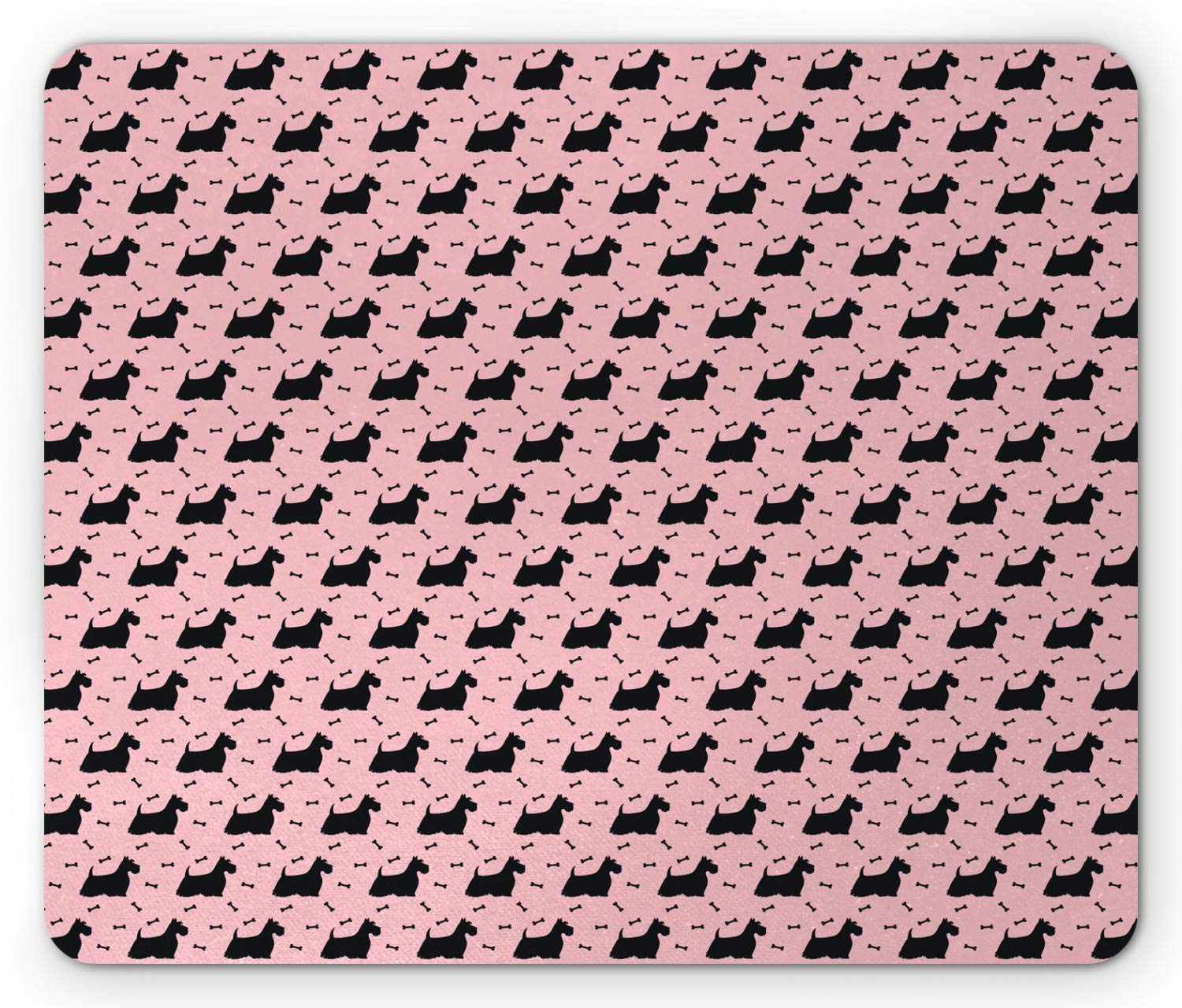 Ambesonne Scottie Dog Mouse Pad - Non-Slip Rubber Mousepad with Hairy Fluffy Terrier & Bones Design on Pink Background - Standard Size Rectangle Mouse Pad (Pale Pink & Black) for Office, Gaming & Computer Workstations